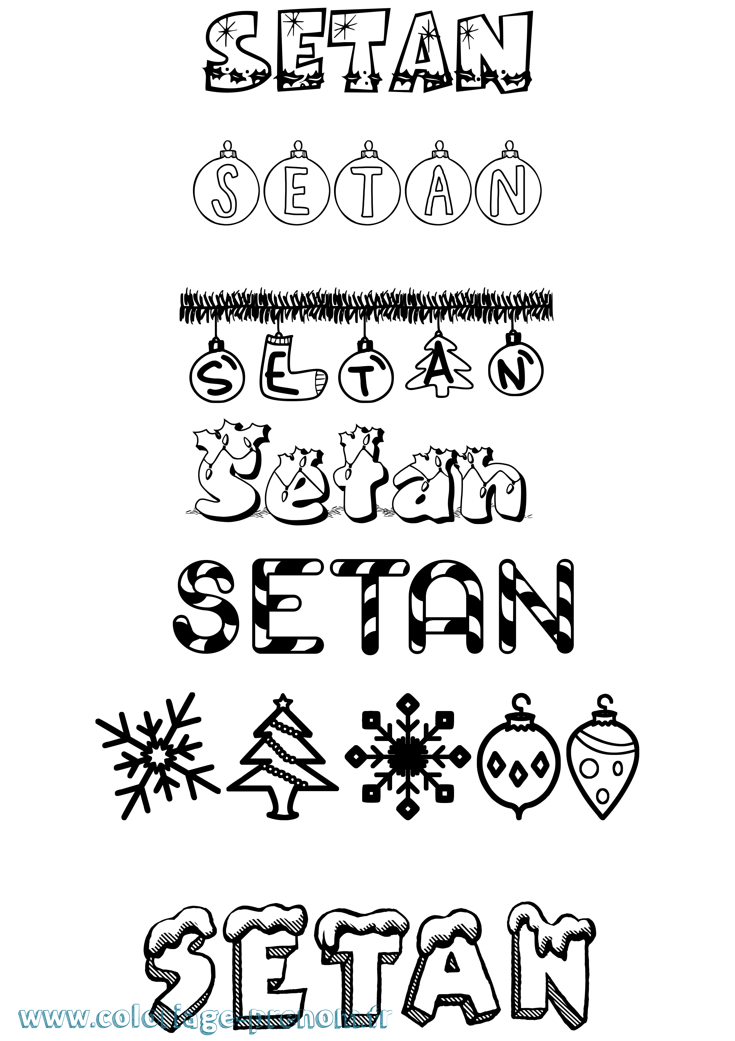 Coloriage Setan Noël Coloriage prénom Setan Noël