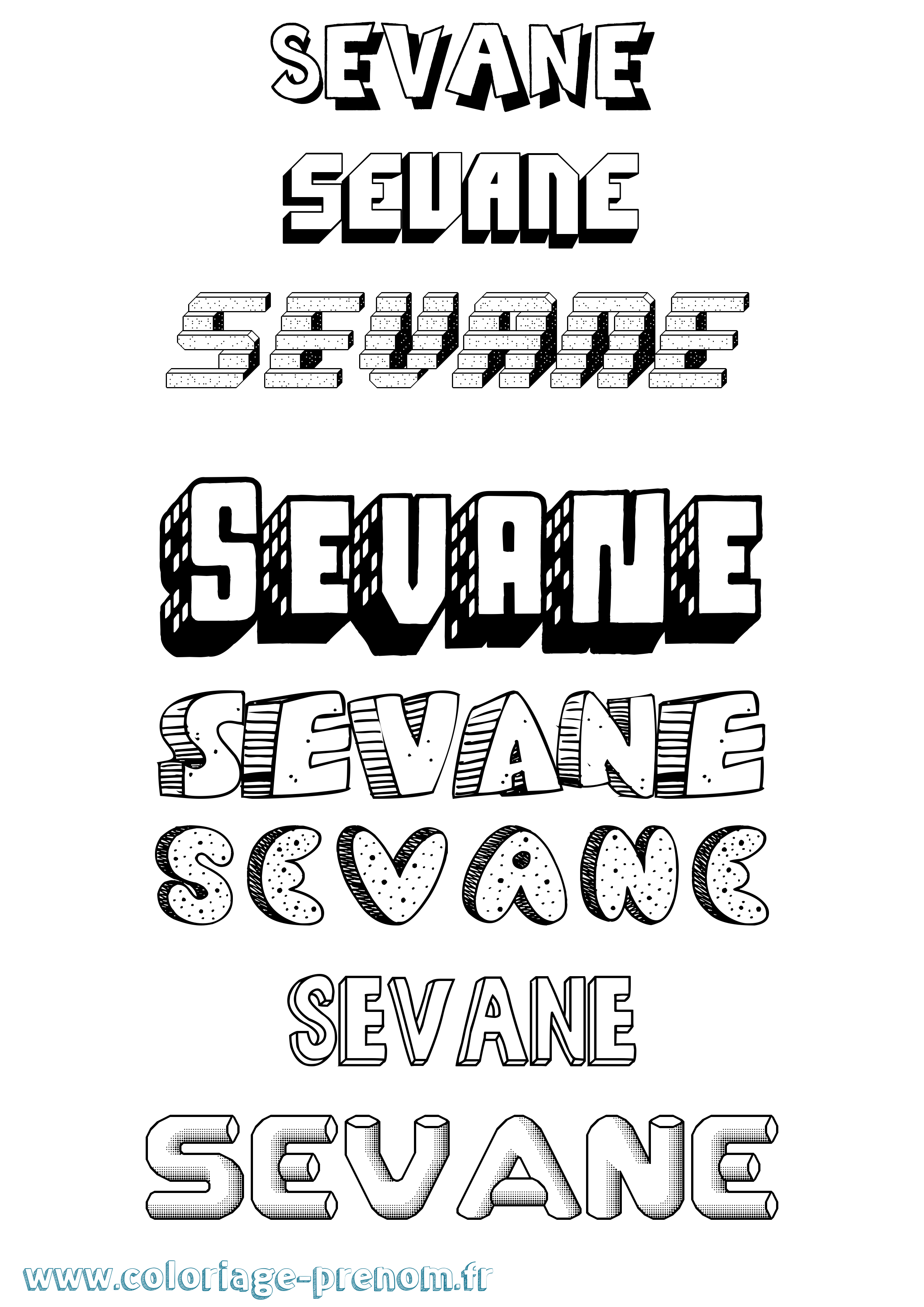 Coloriage Sevane Effet 3D Coloriage prénom Sevane Effet 3D