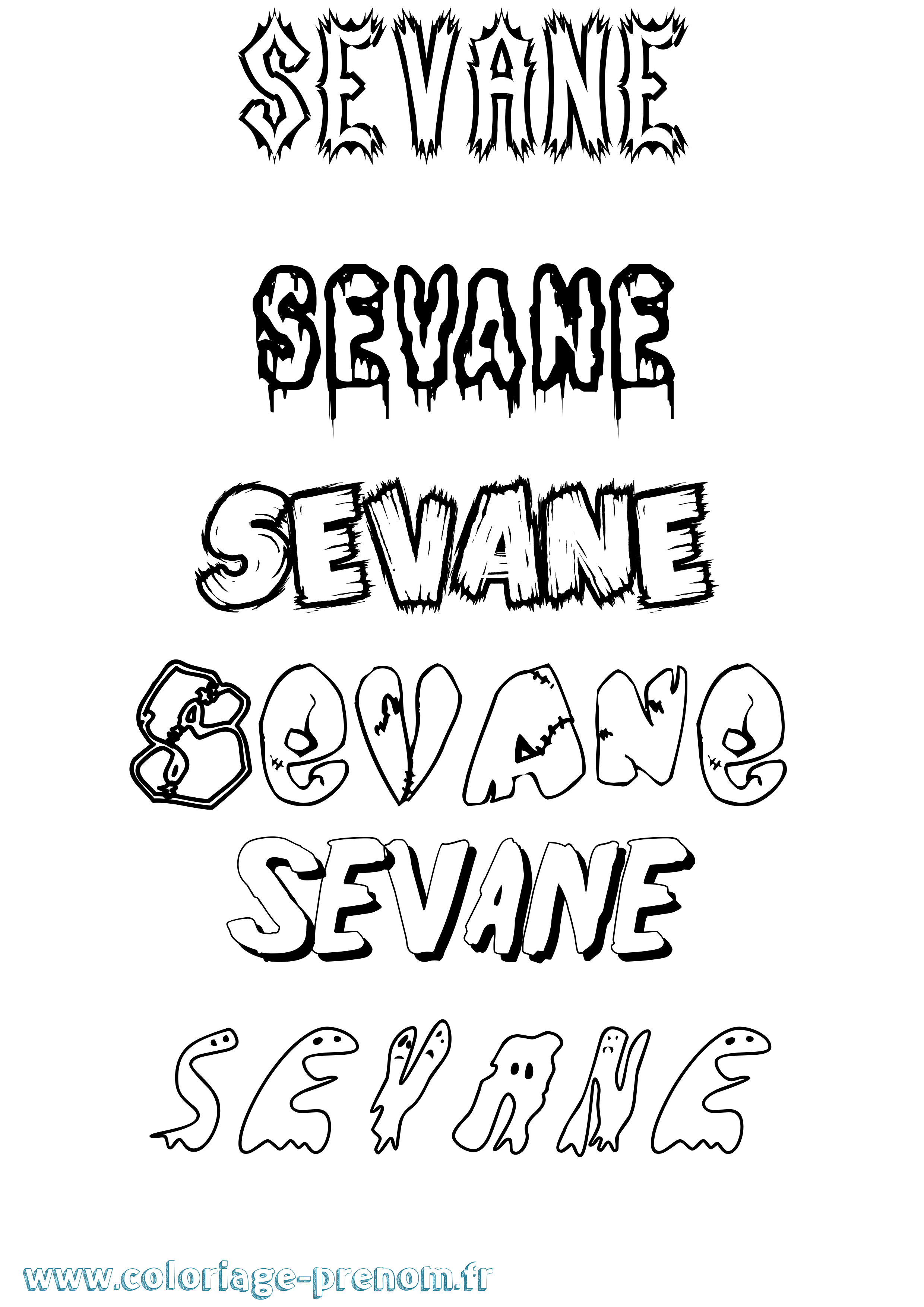 Coloriage Sevane Frisson Coloriage prénom Sevane Frisson