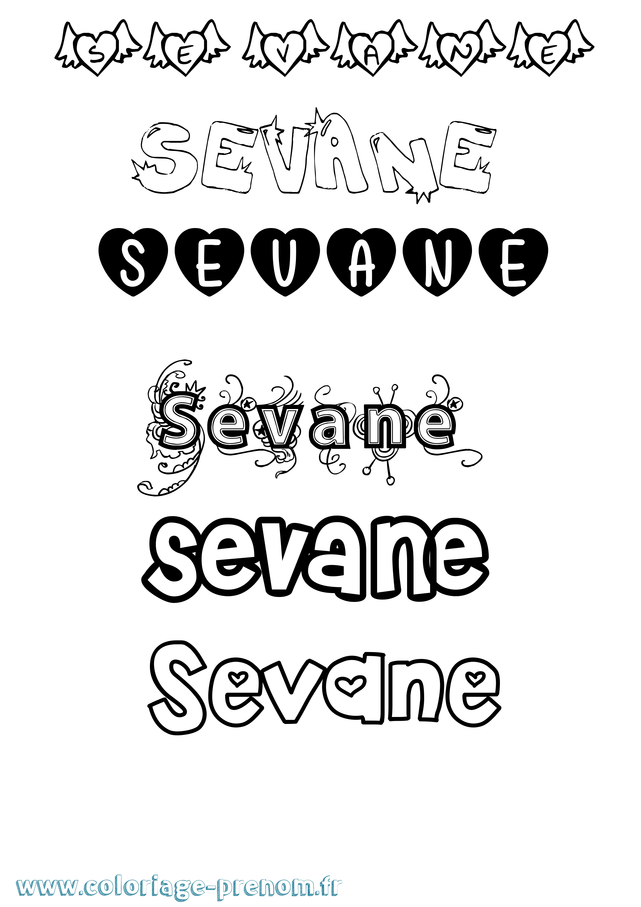 Coloriage Sevane Girly Coloriage prénom Sevane Girly