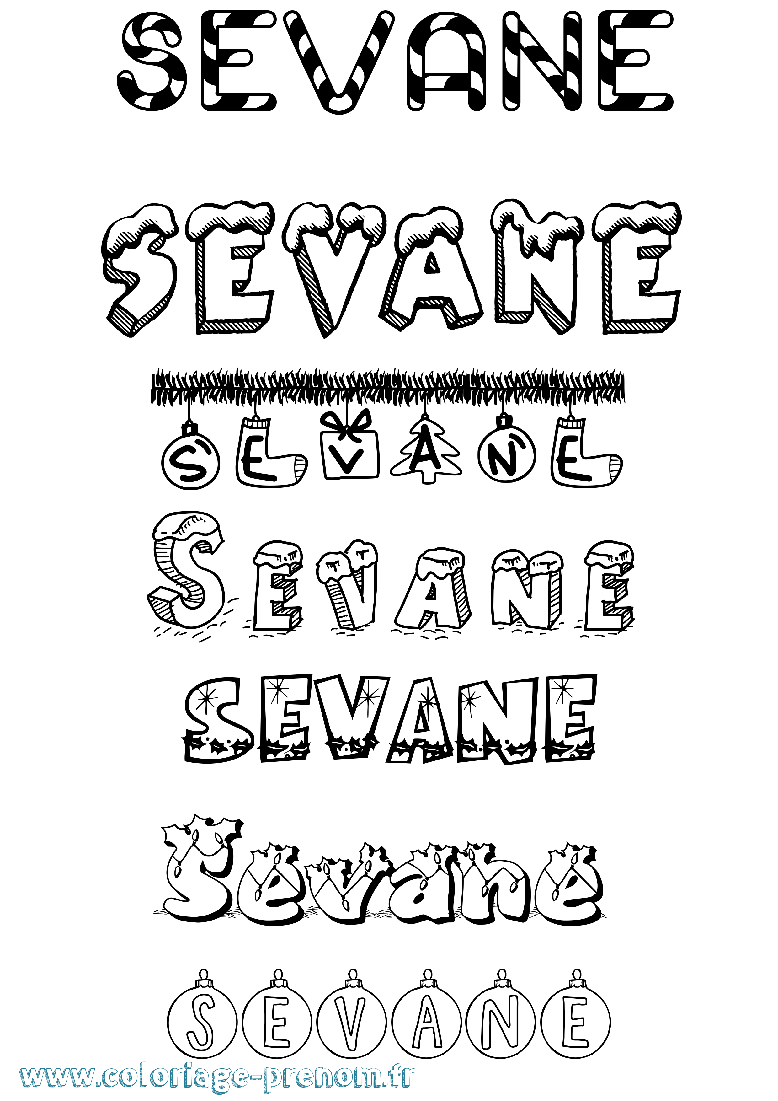 Coloriage Sevane Noël Coloriage prénom Sevane Noël