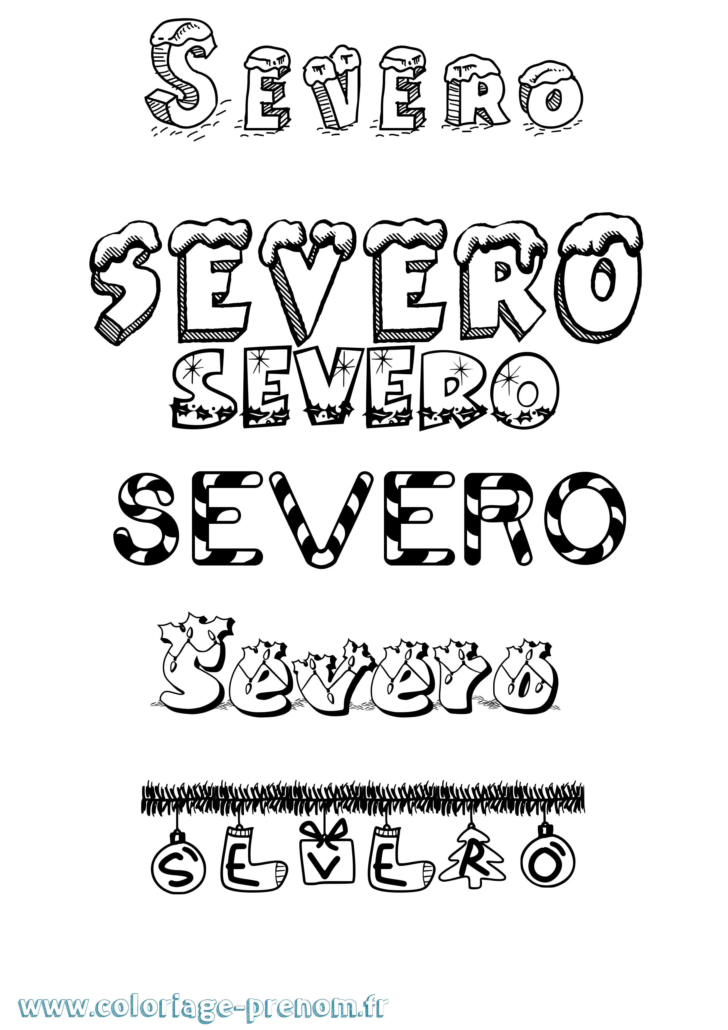 Coloriage Severo Noël Coloriage prénom Severo Noël