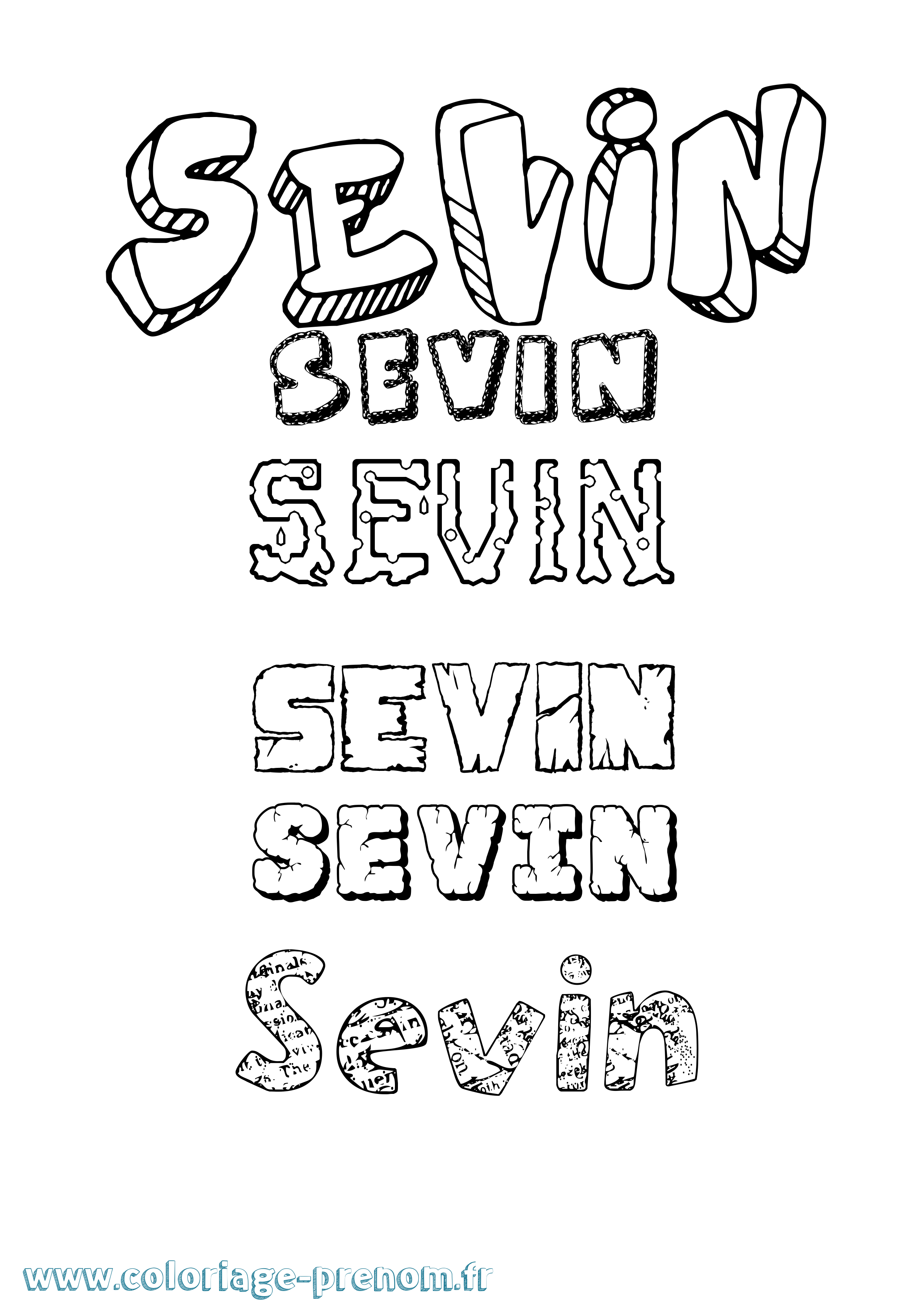 Coloriage Sevin Destructuré Coloriage prénom Sevin Destructuré
