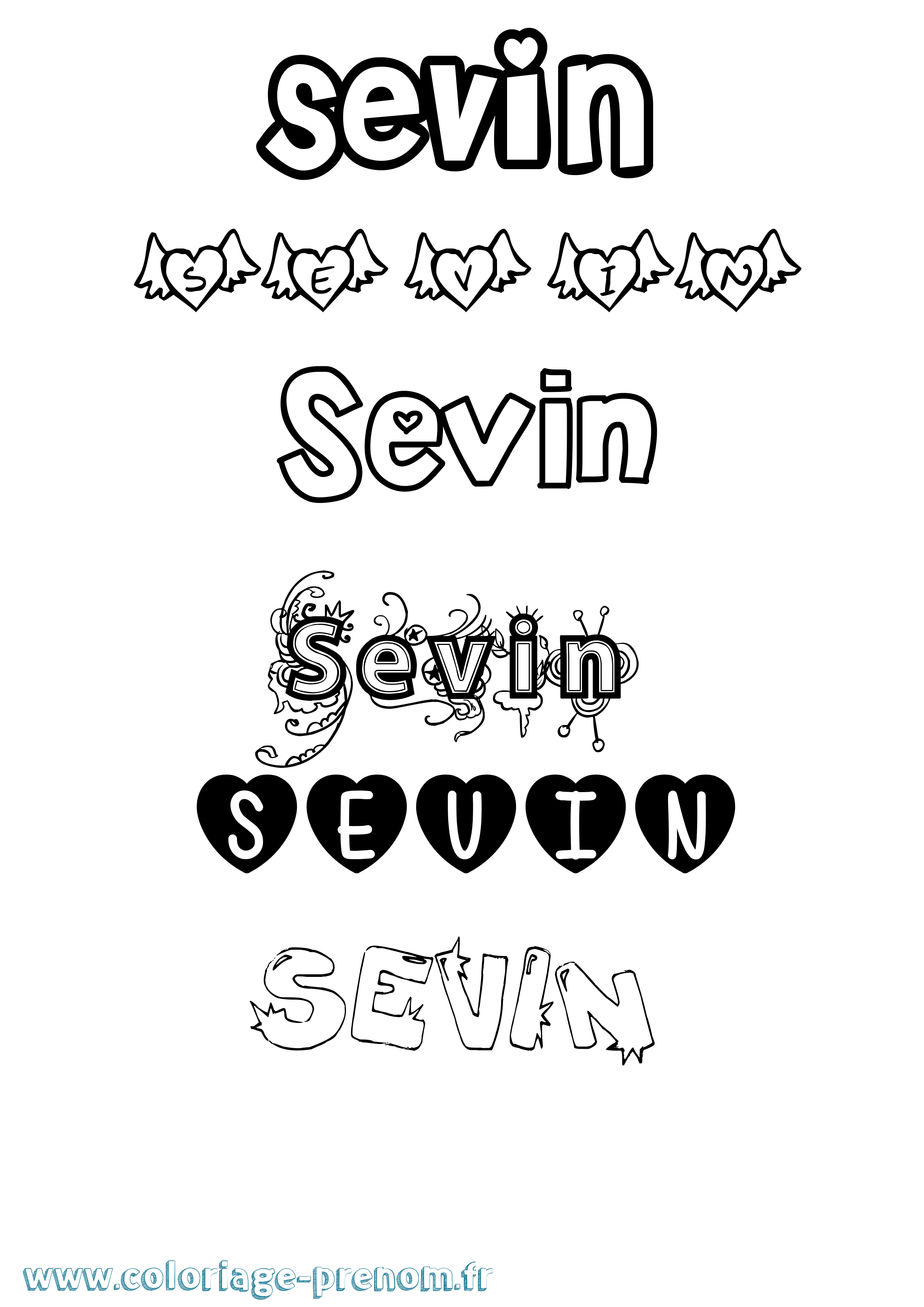Coloriage Sevin Girly Coloriage prénom Sevin Girly