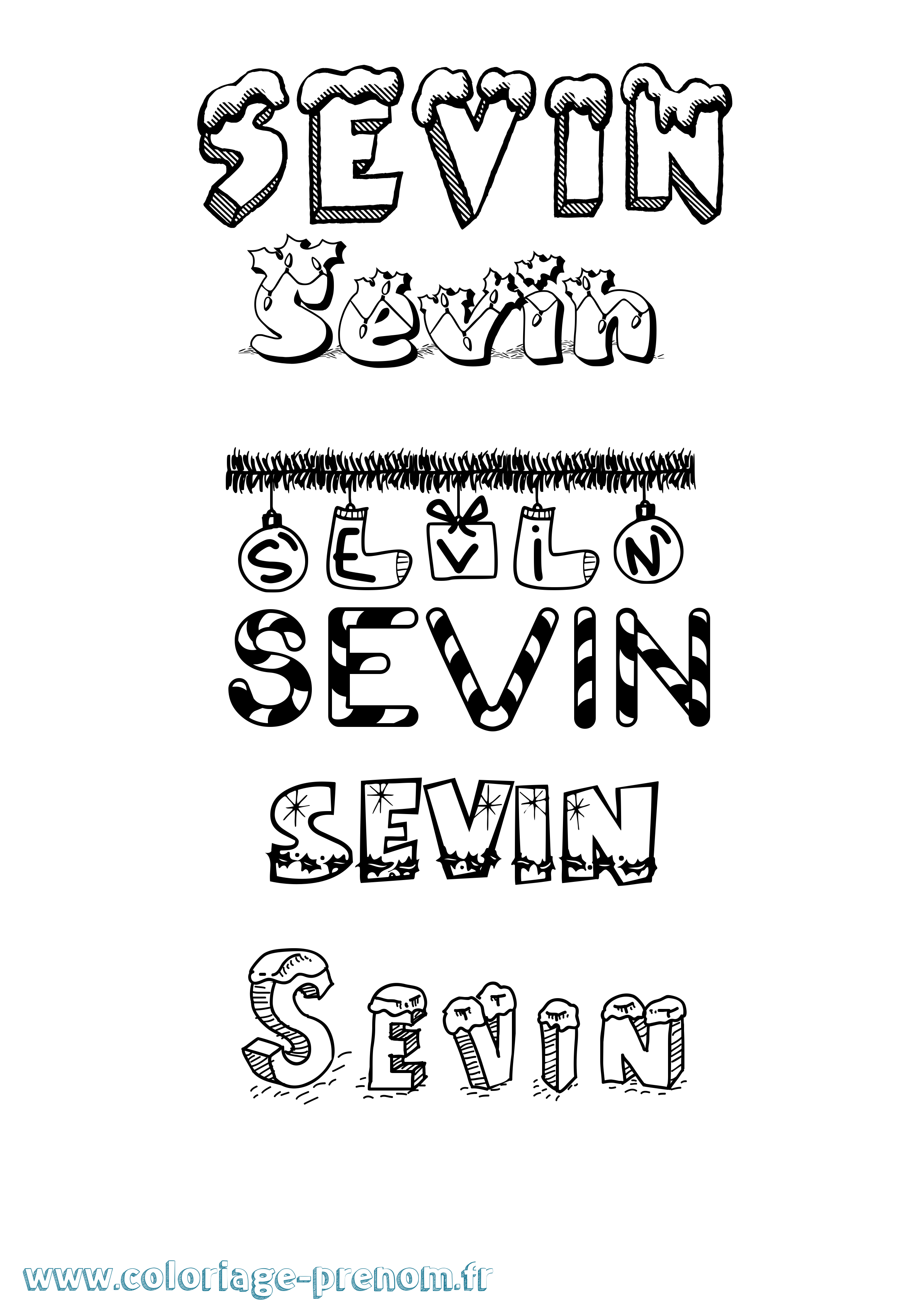 Coloriage Sevin Noël Coloriage prénom Sevin Noël