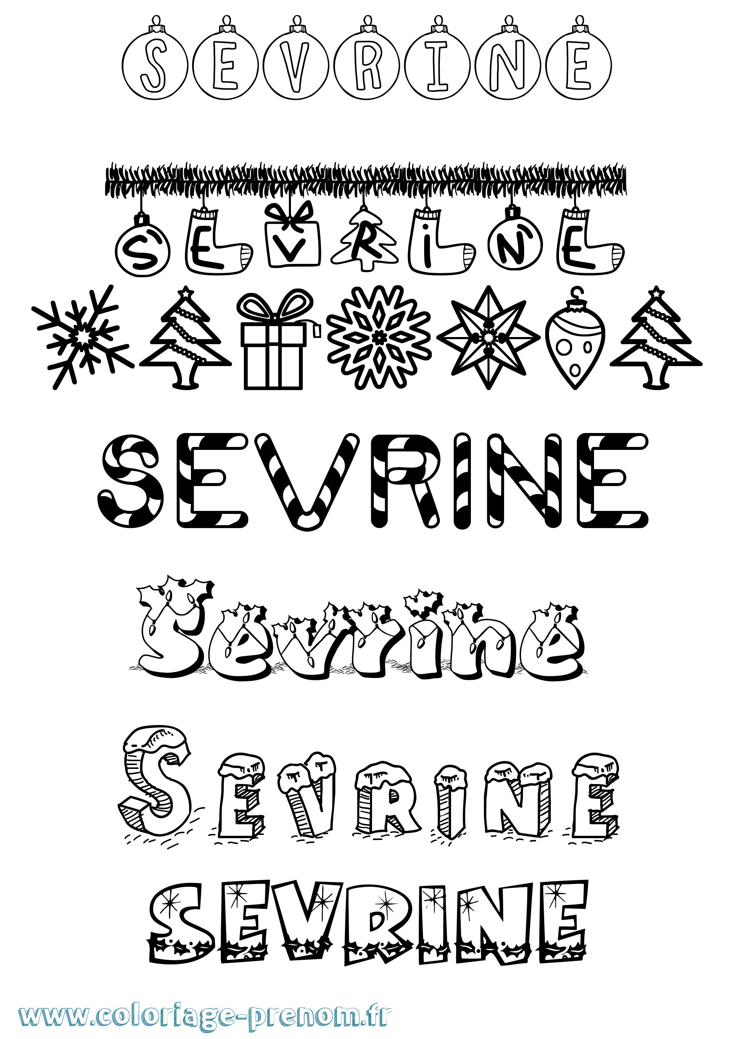 Coloriage Sevrine Noël Coloriage prénom Sevrine Noël