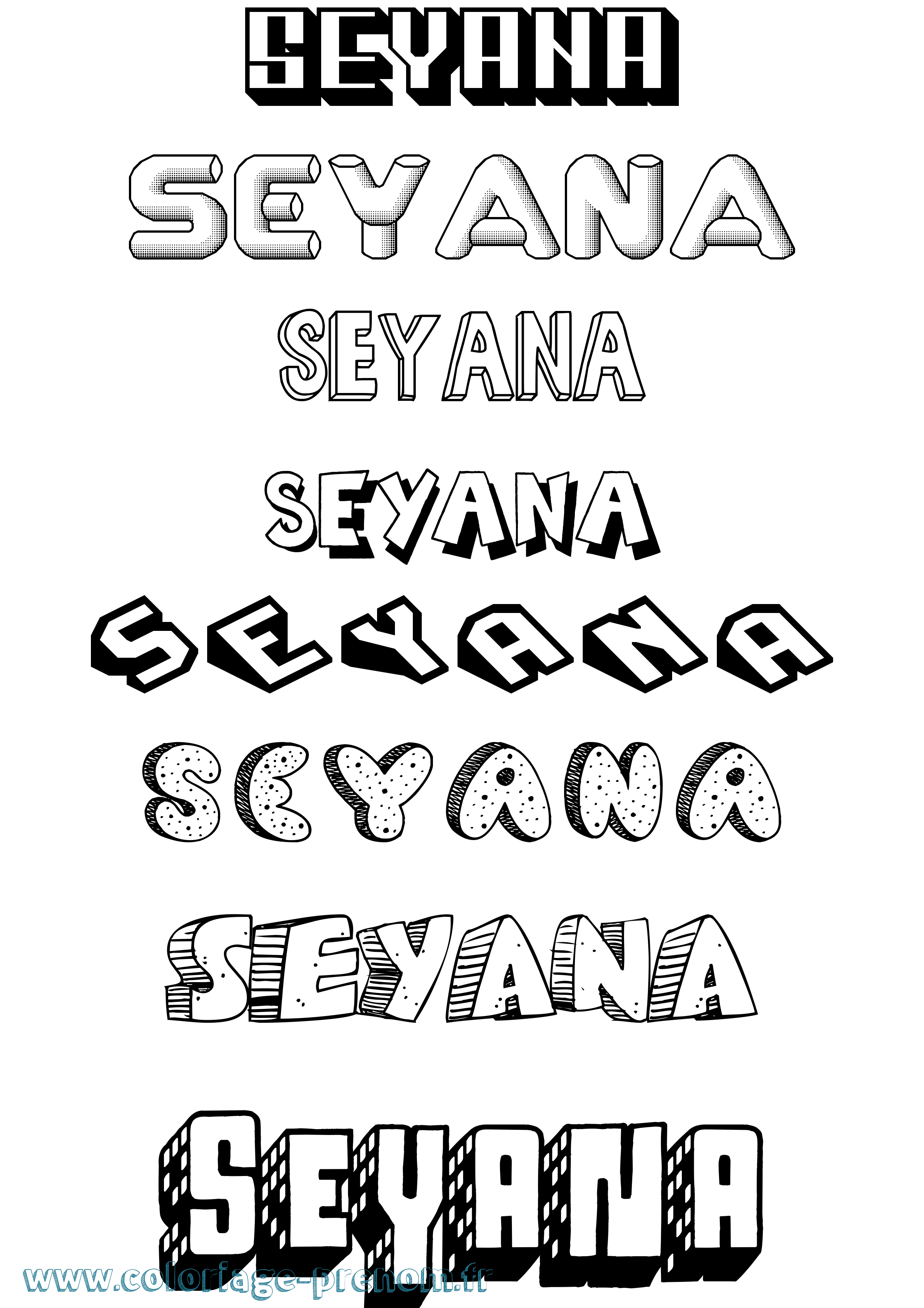 Coloriage Seyana Effet 3D Coloriage prénom Seyana Effet 3D