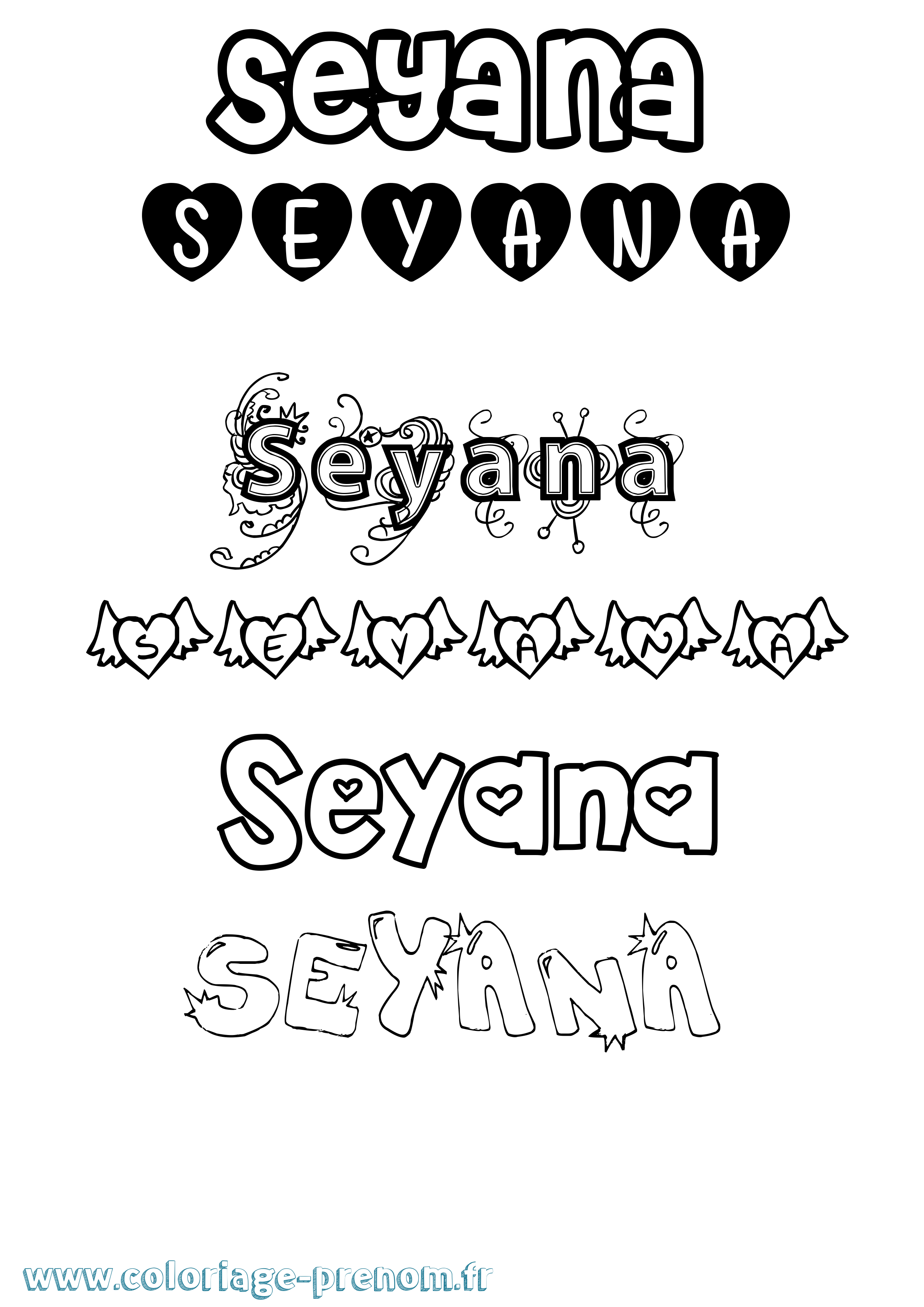 Coloriage Seyana Girly Coloriage prénom Seyana Girly