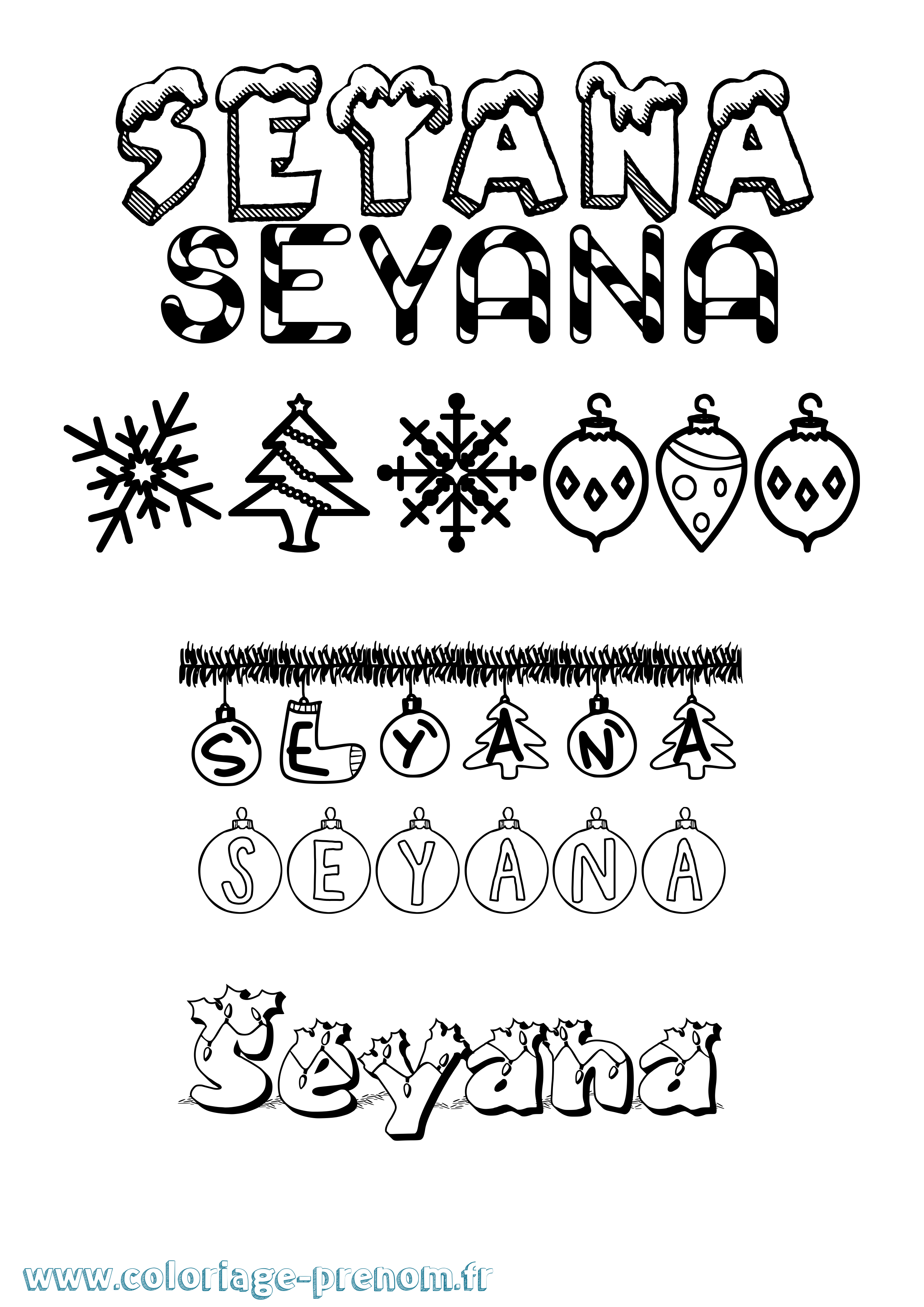 Coloriage Seyana Noël Coloriage prénom Seyana Noël