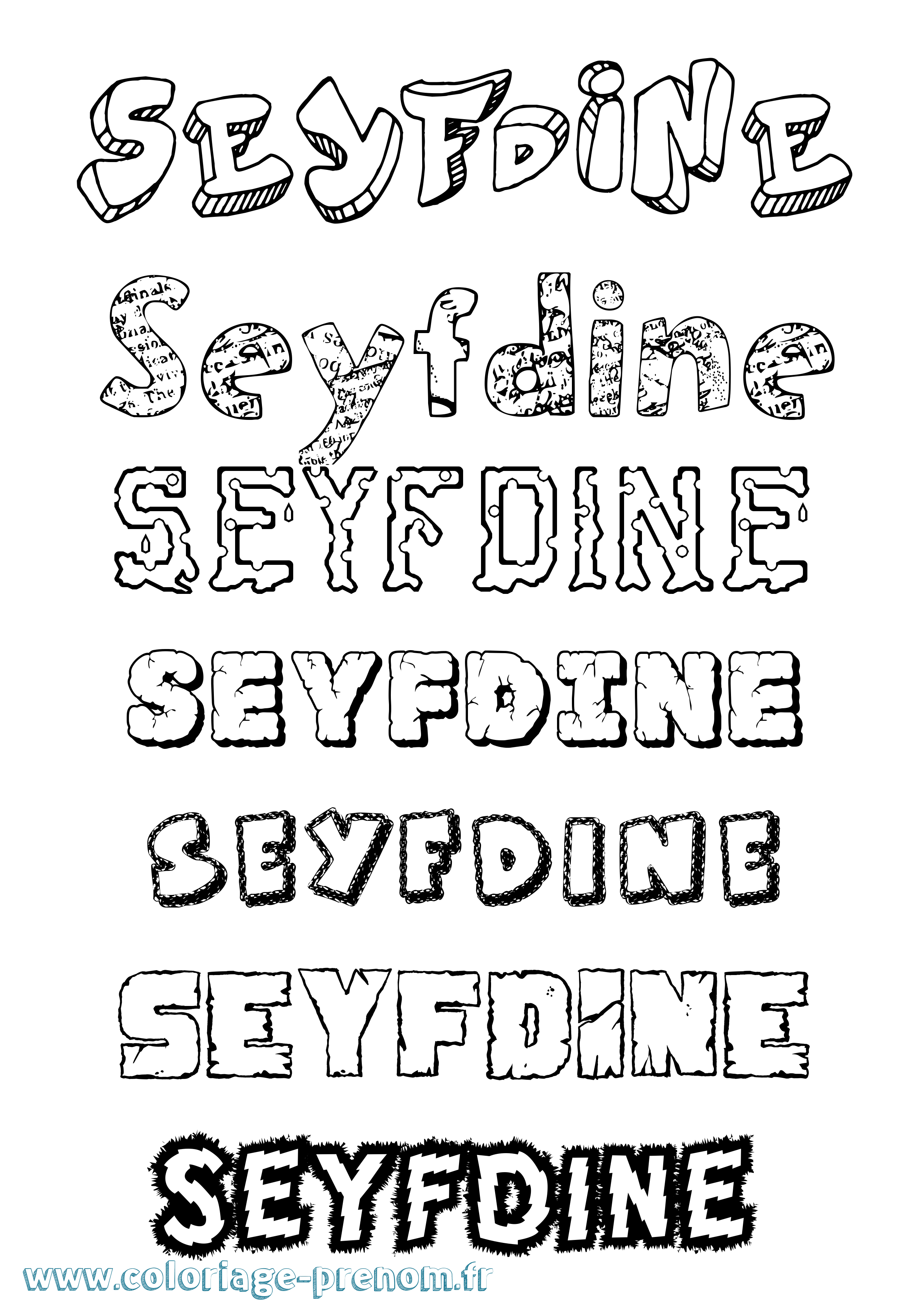 Coloriage Seyfdine Destructuré Coloriage prénom Seyfdine Destructuré