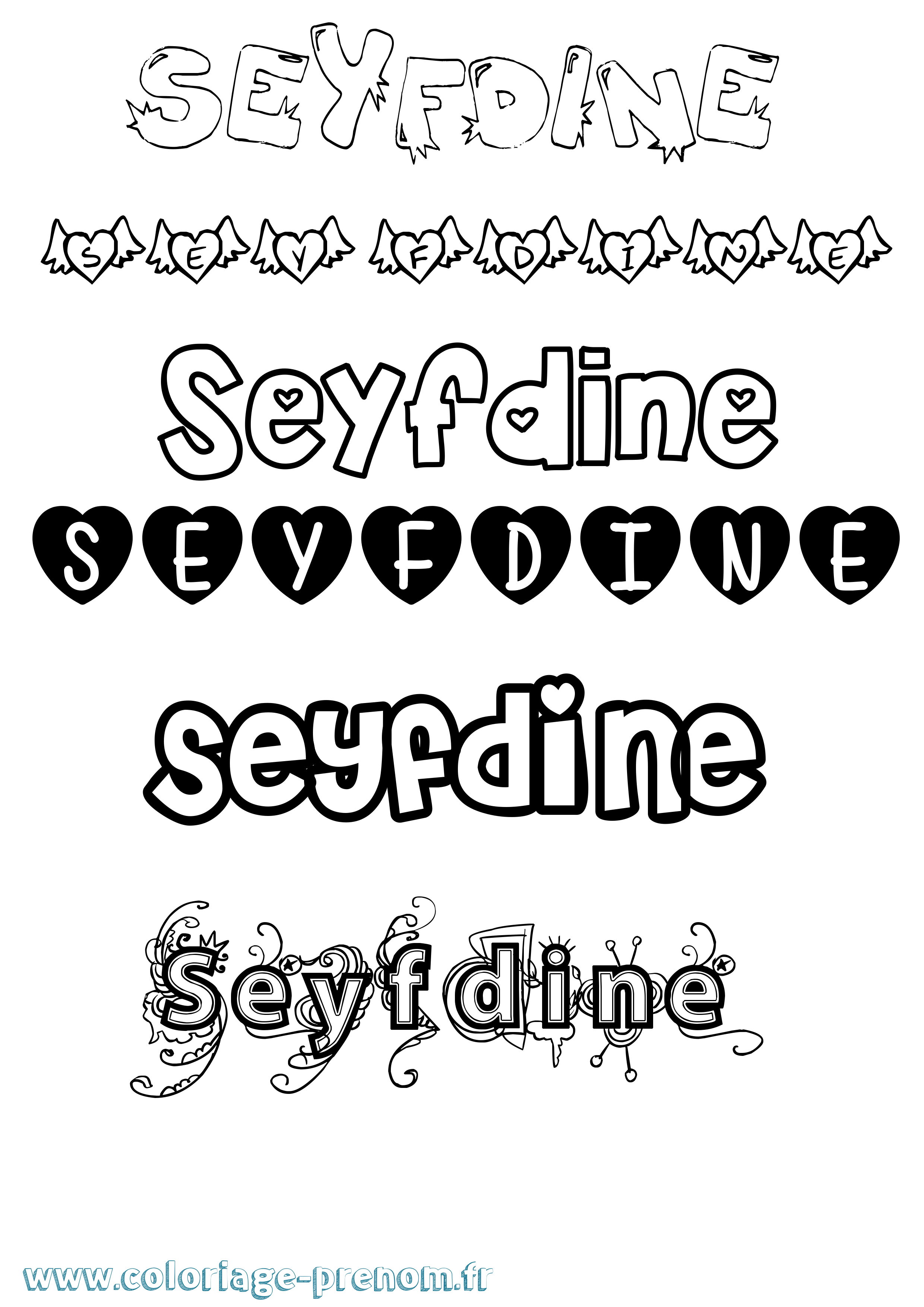 Coloriage Seyfdine Girly Coloriage prénom Seyfdine Girly