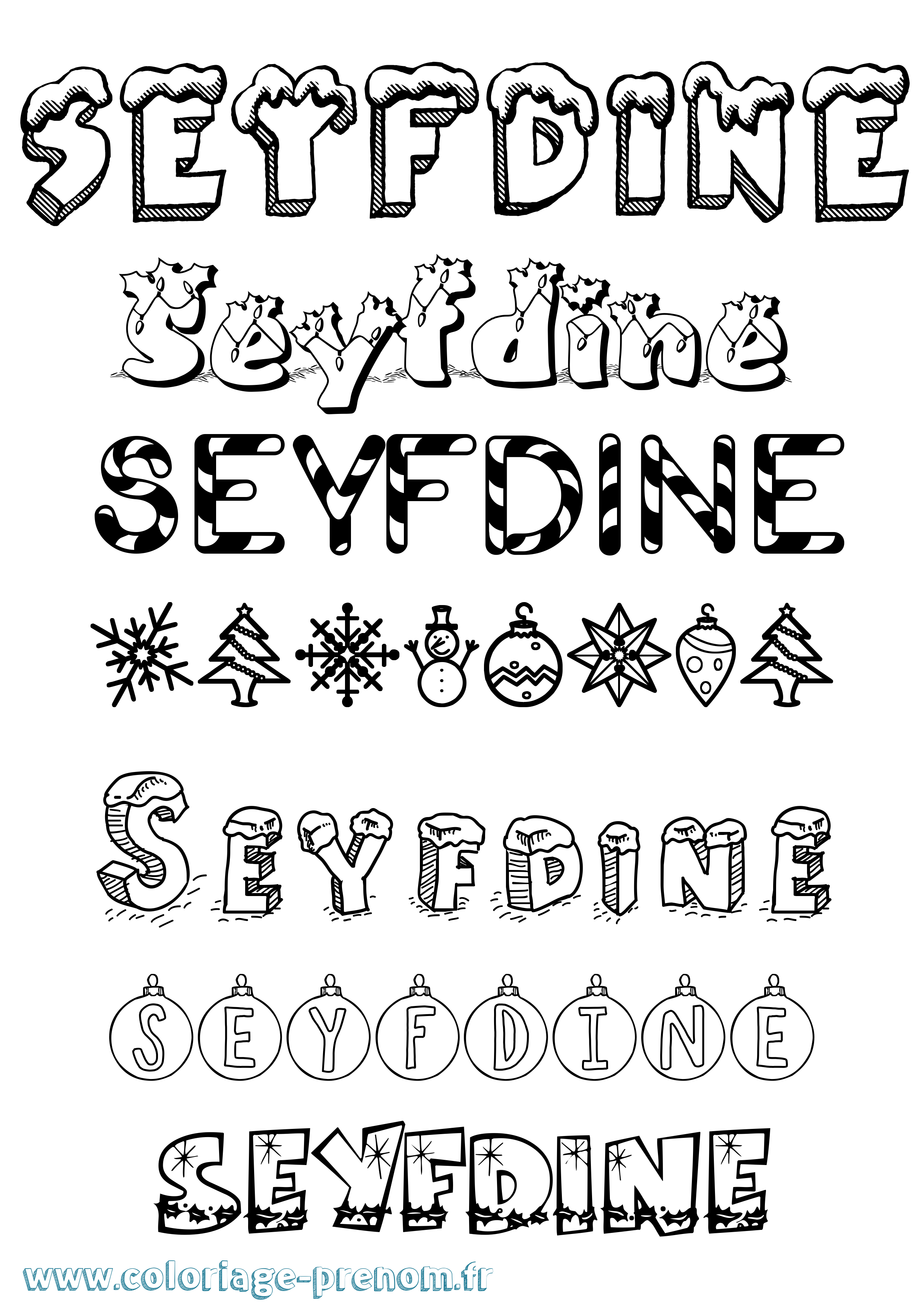 Coloriage Seyfdine Noël Coloriage prénom Seyfdine Noël