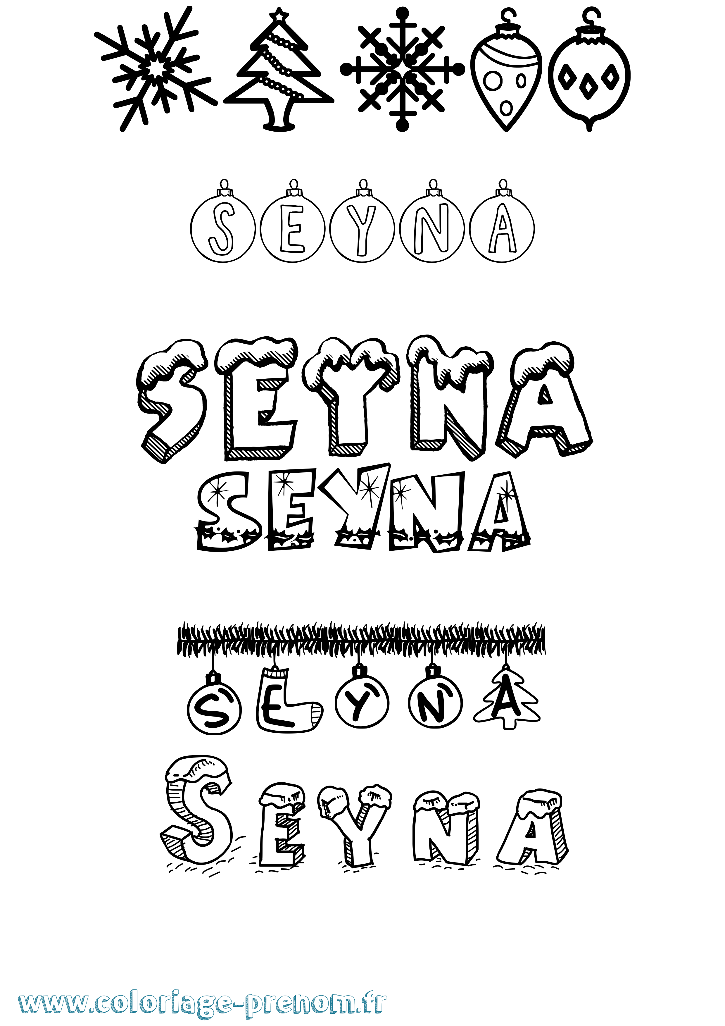 Coloriage Seyna Noël Coloriage prénom Seyna Noël