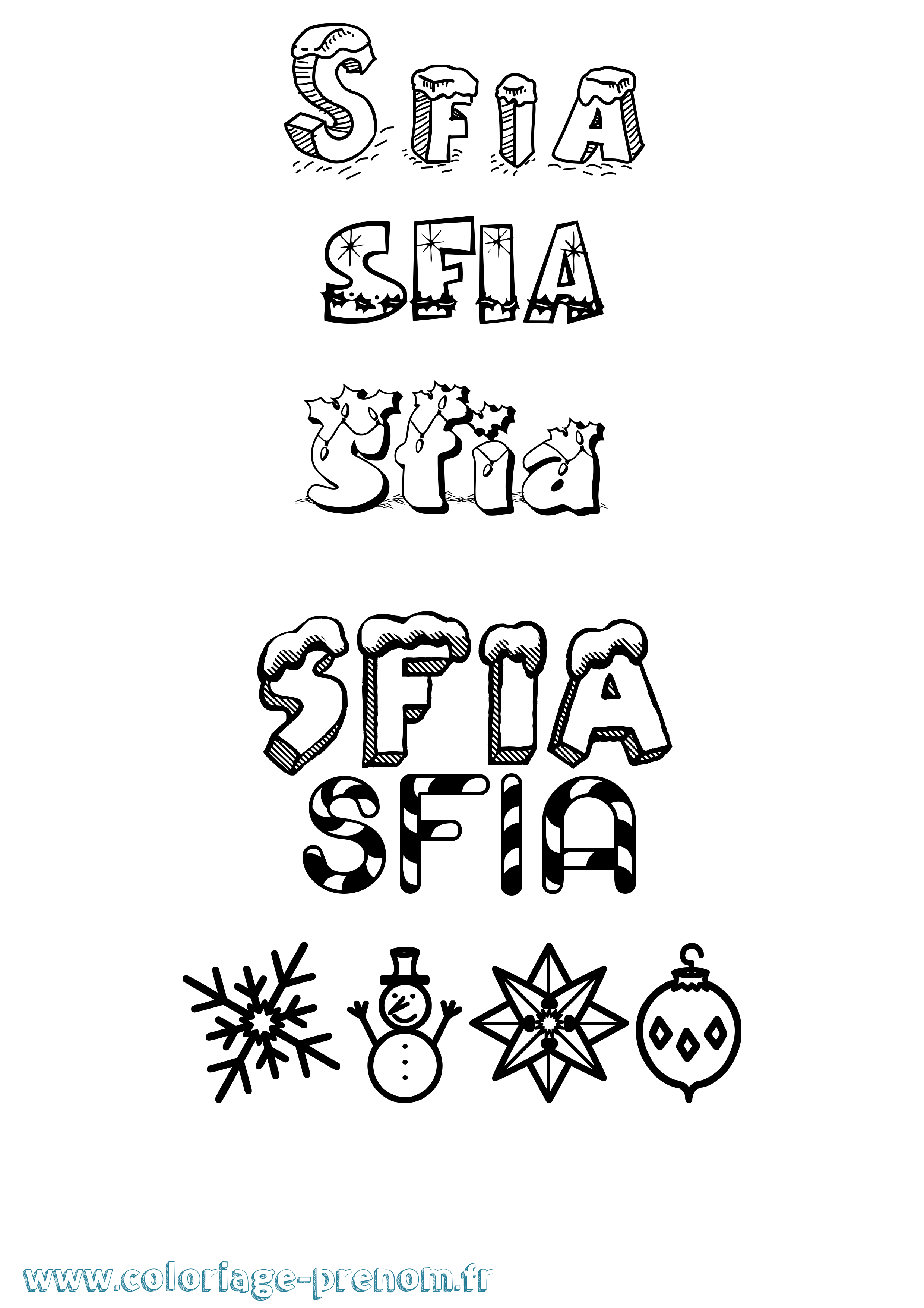 Coloriage Sfia Noël Coloriage prénom Sfia Noël