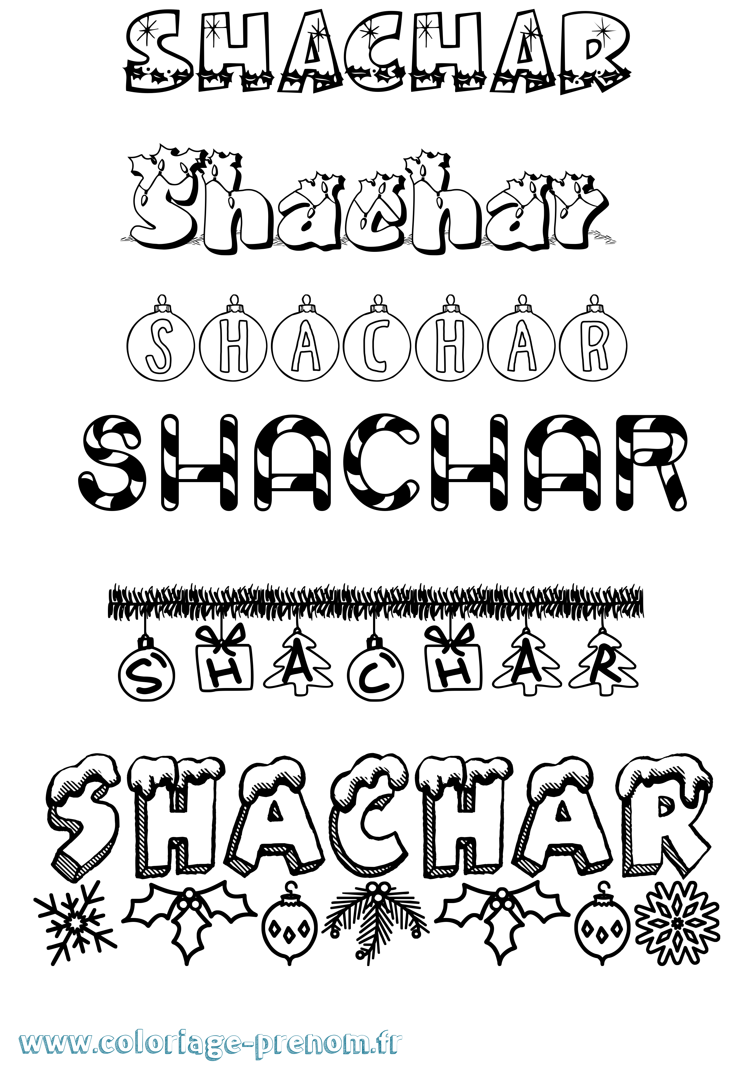 Coloriage Shachar Noël Coloriage prénom Shachar Noël