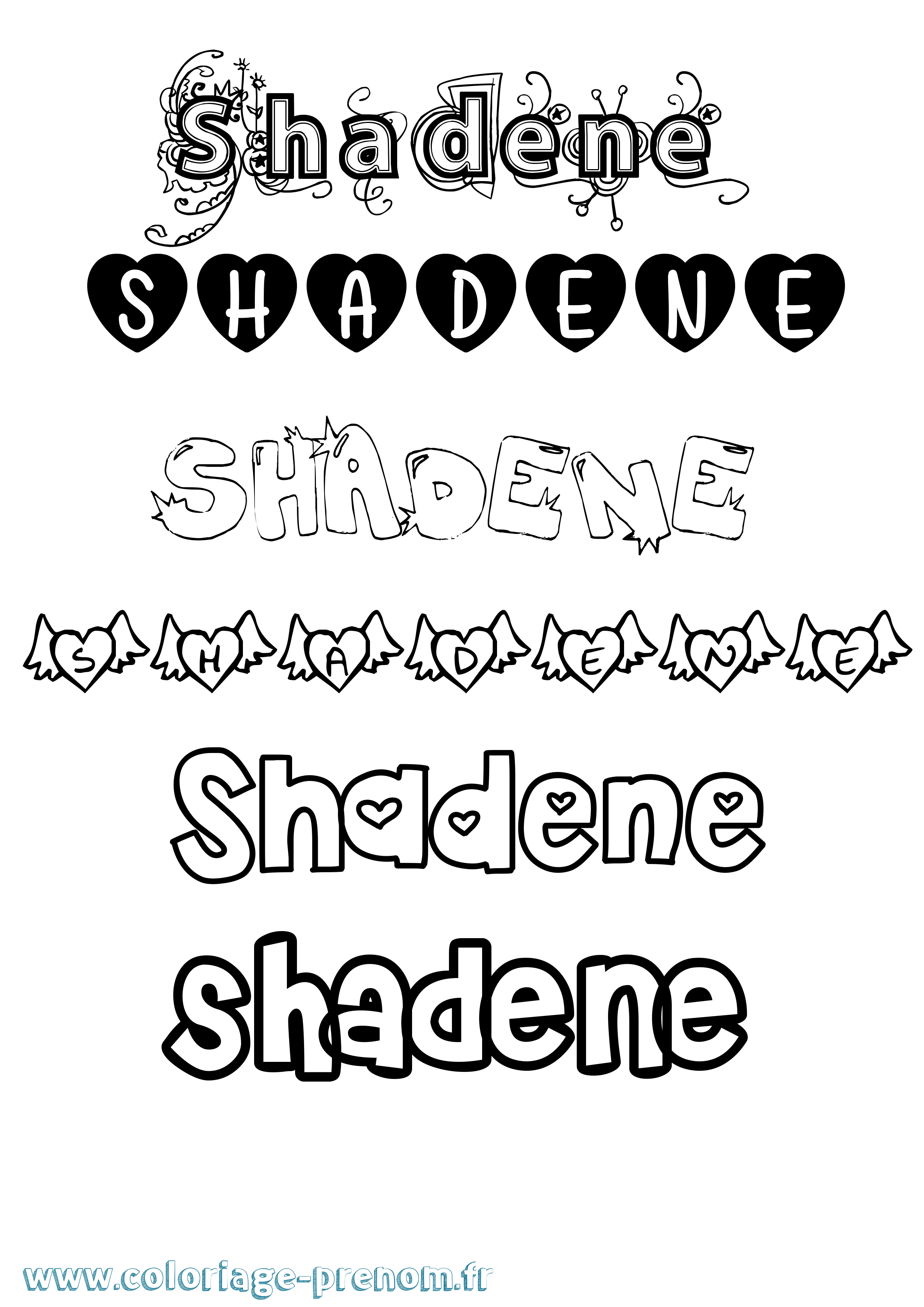 Coloriage Shadene Girly Coloriage prénom Shadene Girly