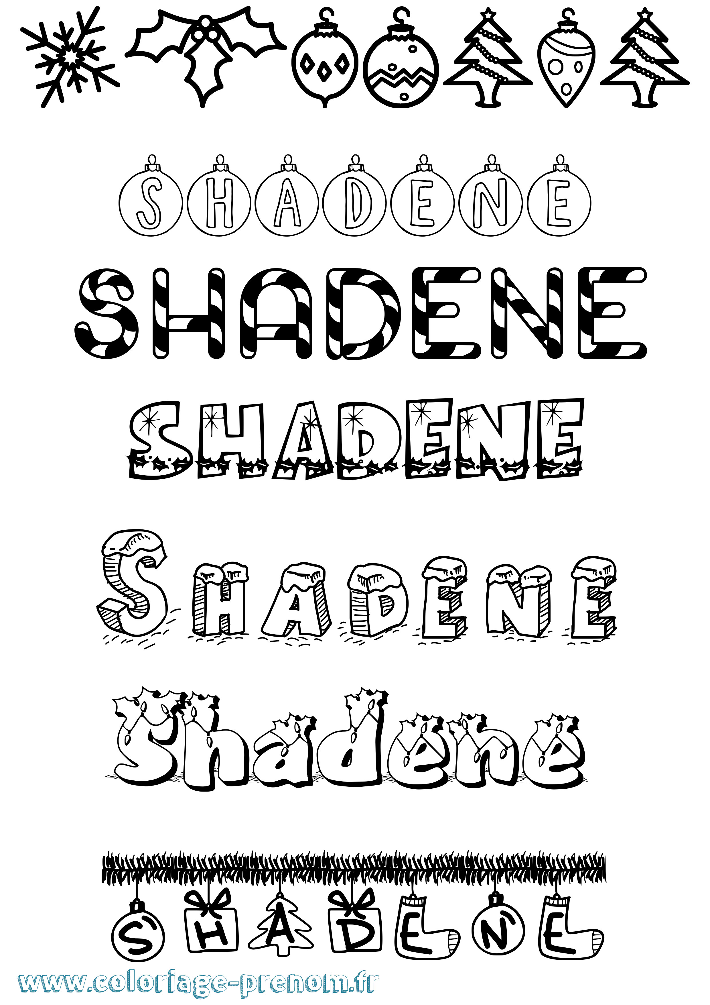 Coloriage Shadene Noël Coloriage prénom Shadene Noël
