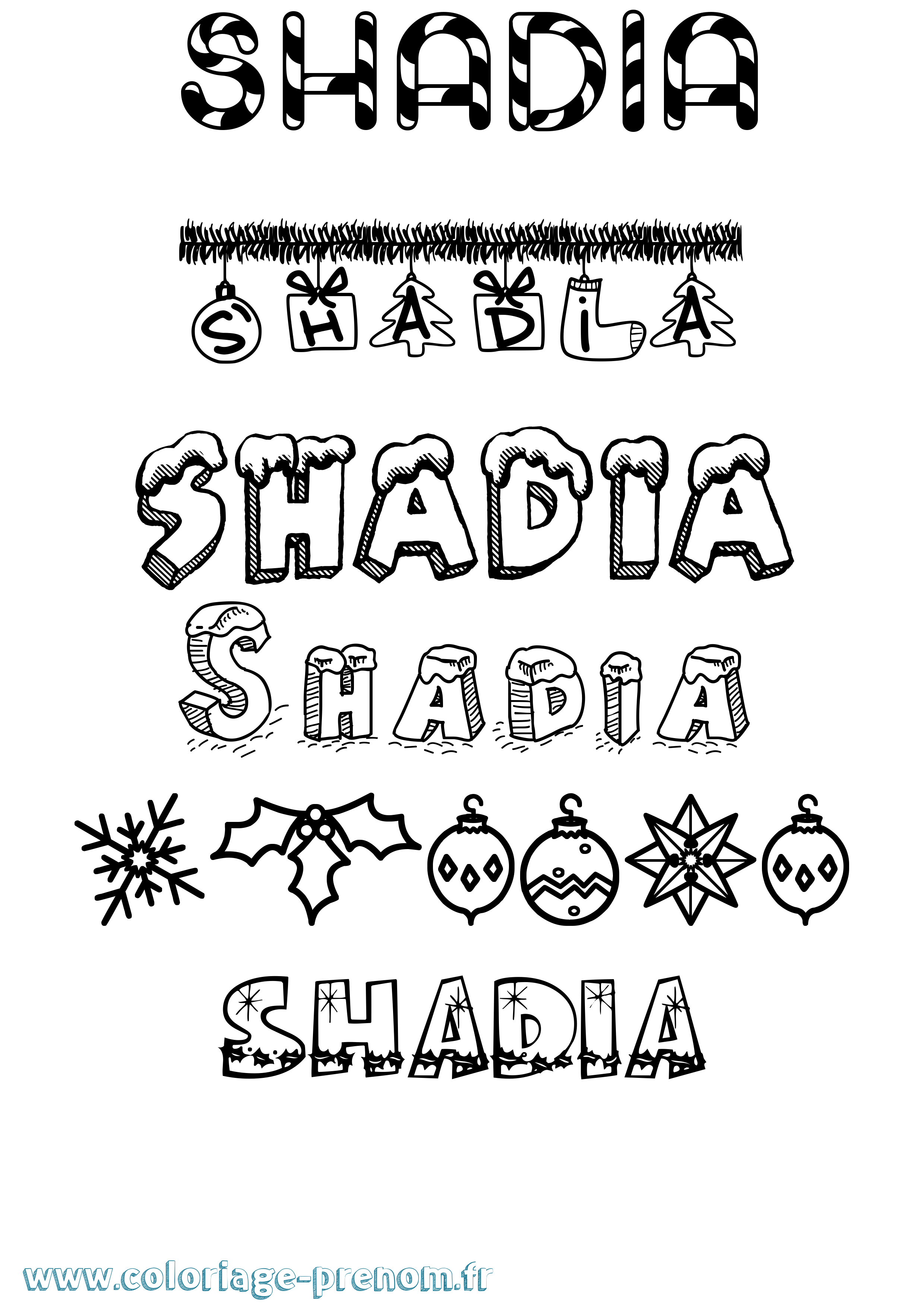 Coloriage Shadia Noël Coloriage prénom Shadia Noël