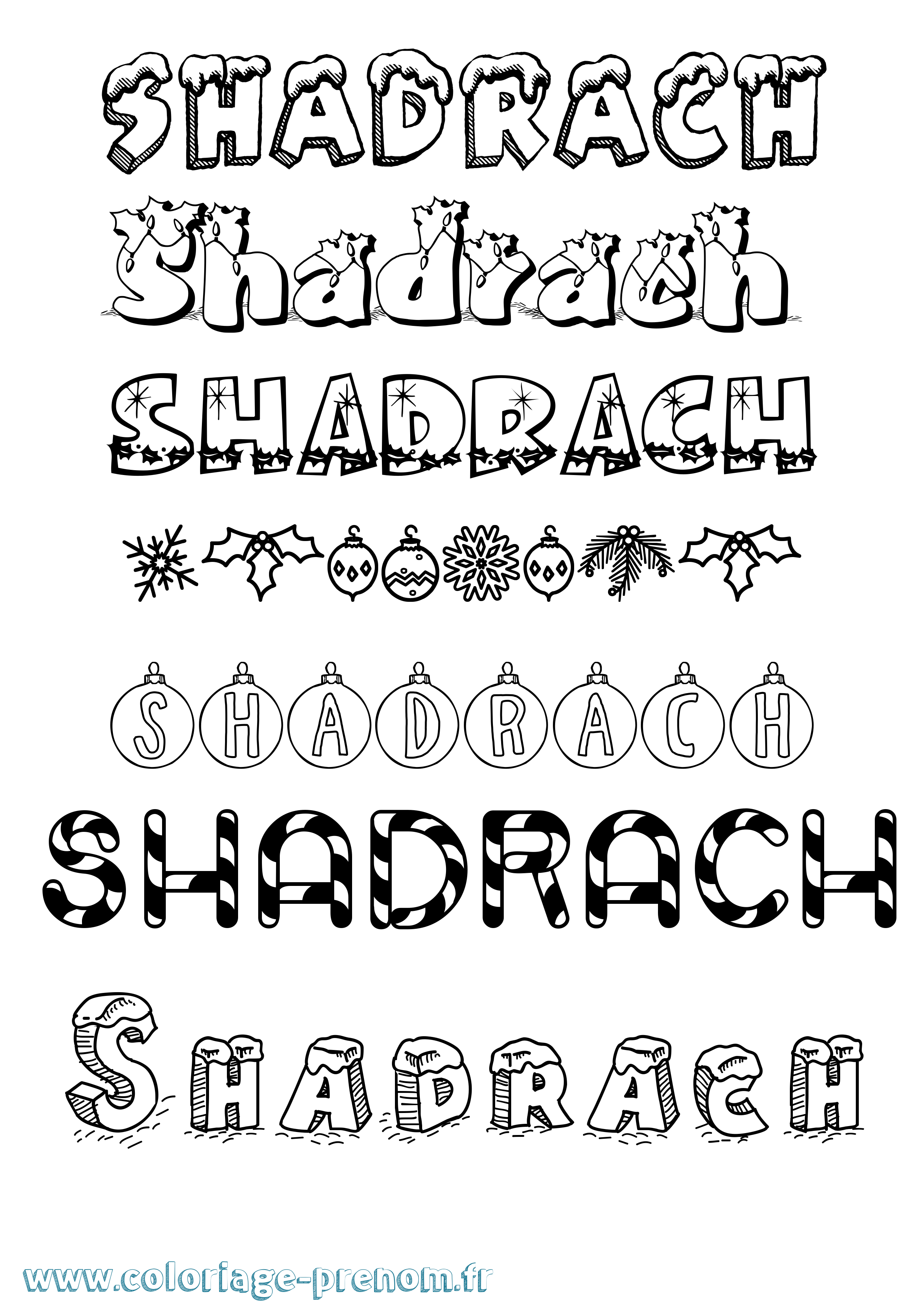 Coloriage Shadrach Noël Coloriage prénom Shadrach Noël
