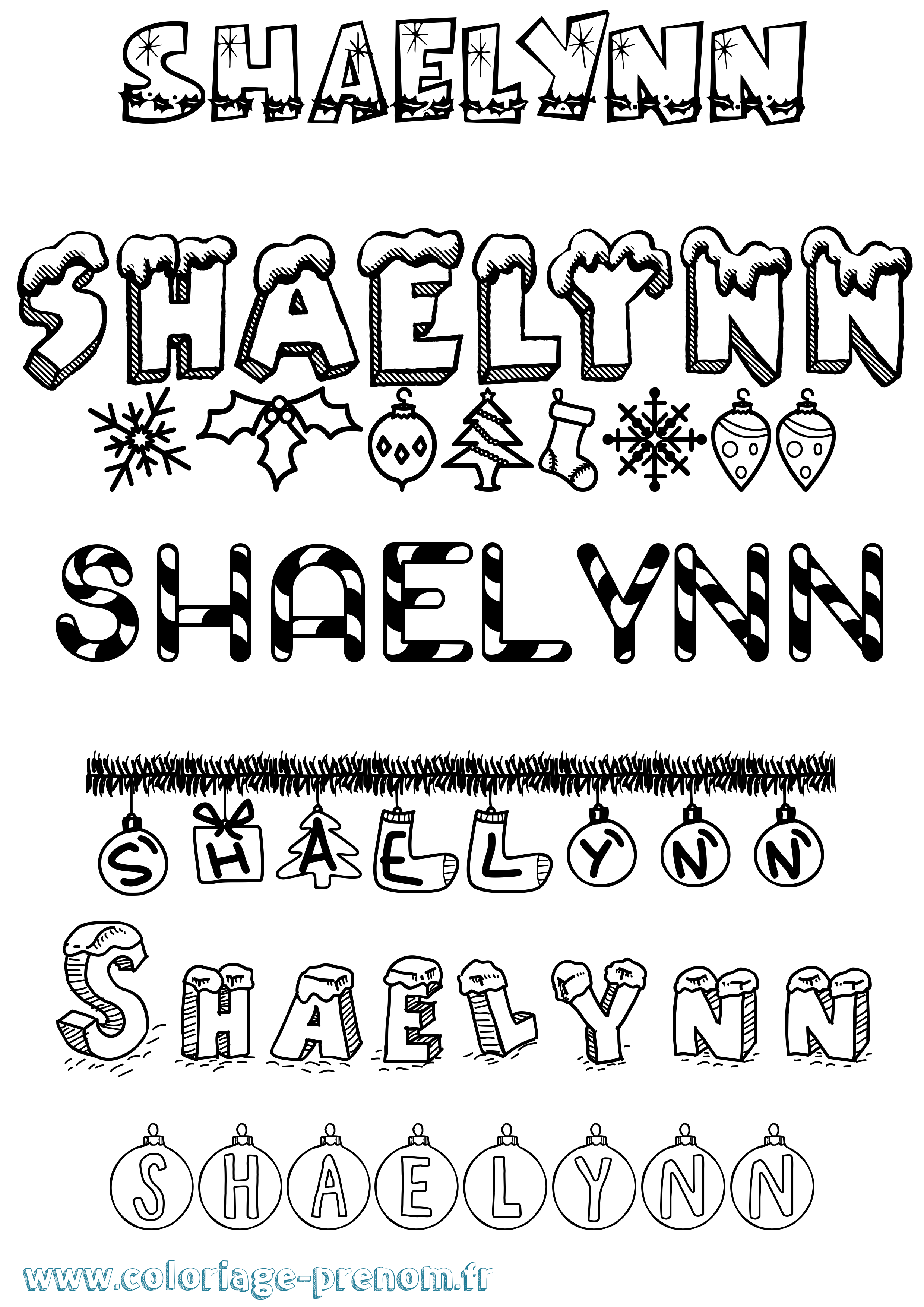 Coloriage Shaelynn Noël Coloriage prénom Shaelynn Noël