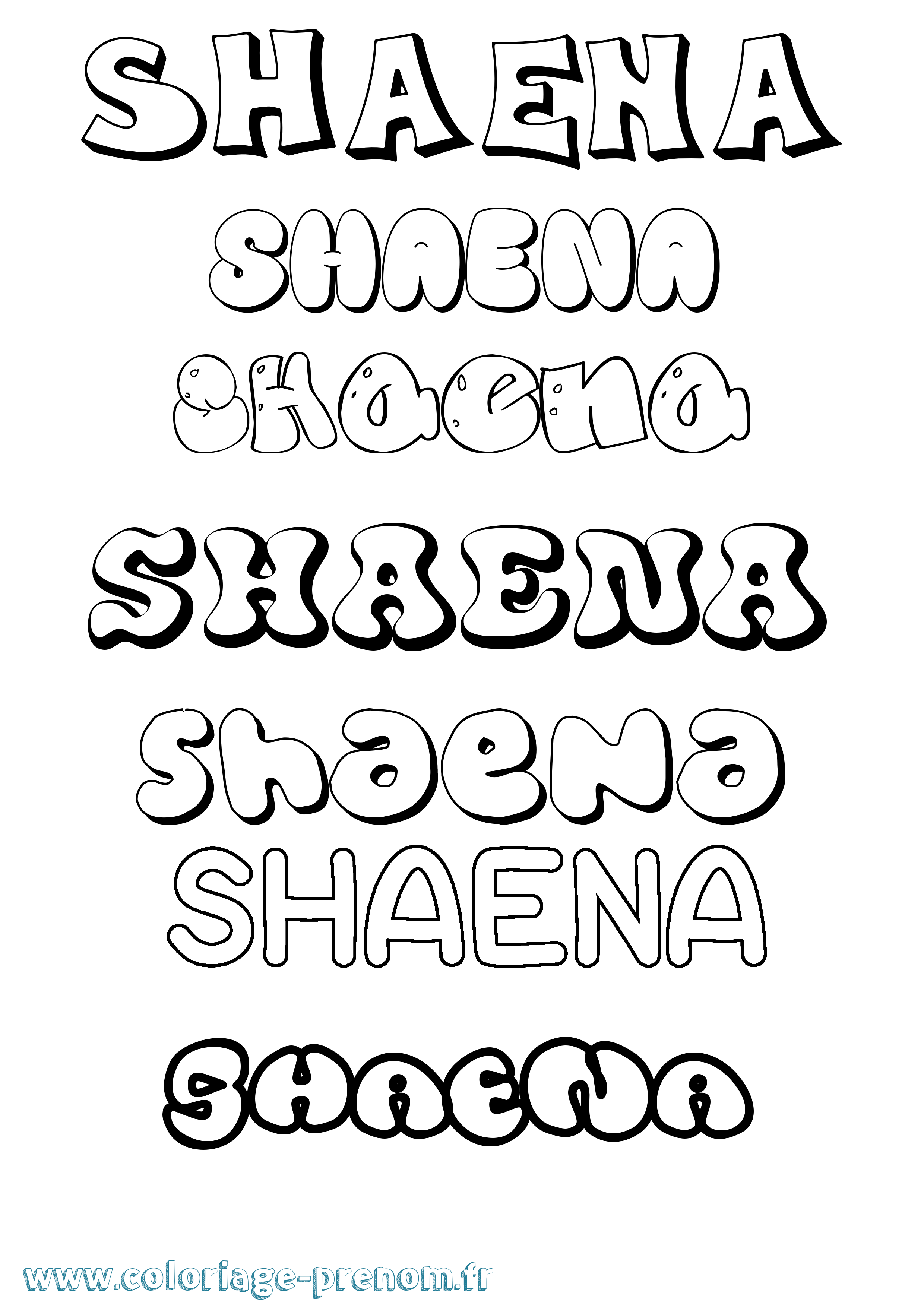 Coloriage Shaena Bubble Coloriage prénom Shaena Bubble