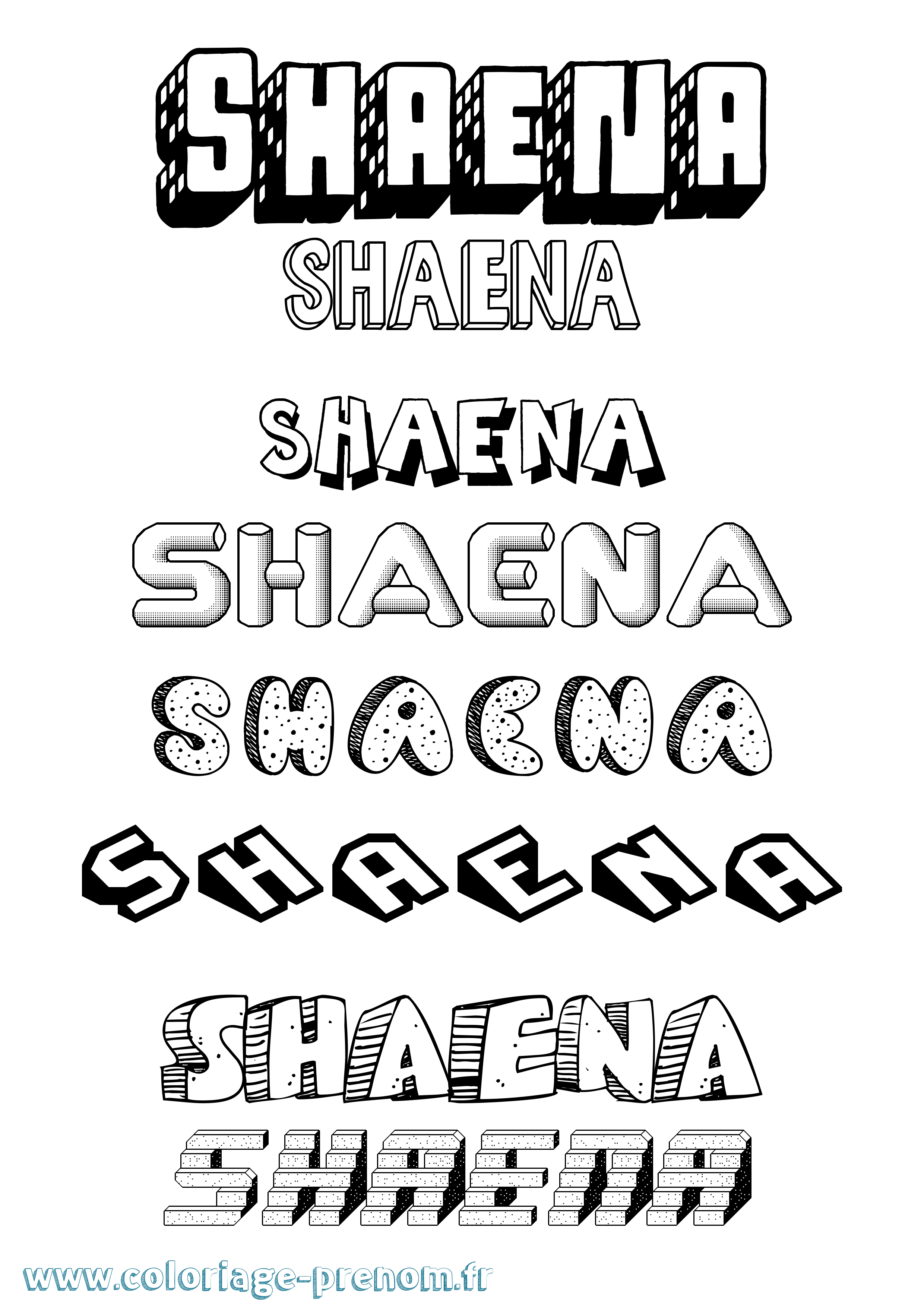 Coloriage Shaena Effet 3D Coloriage prénom Shaena Effet 3D