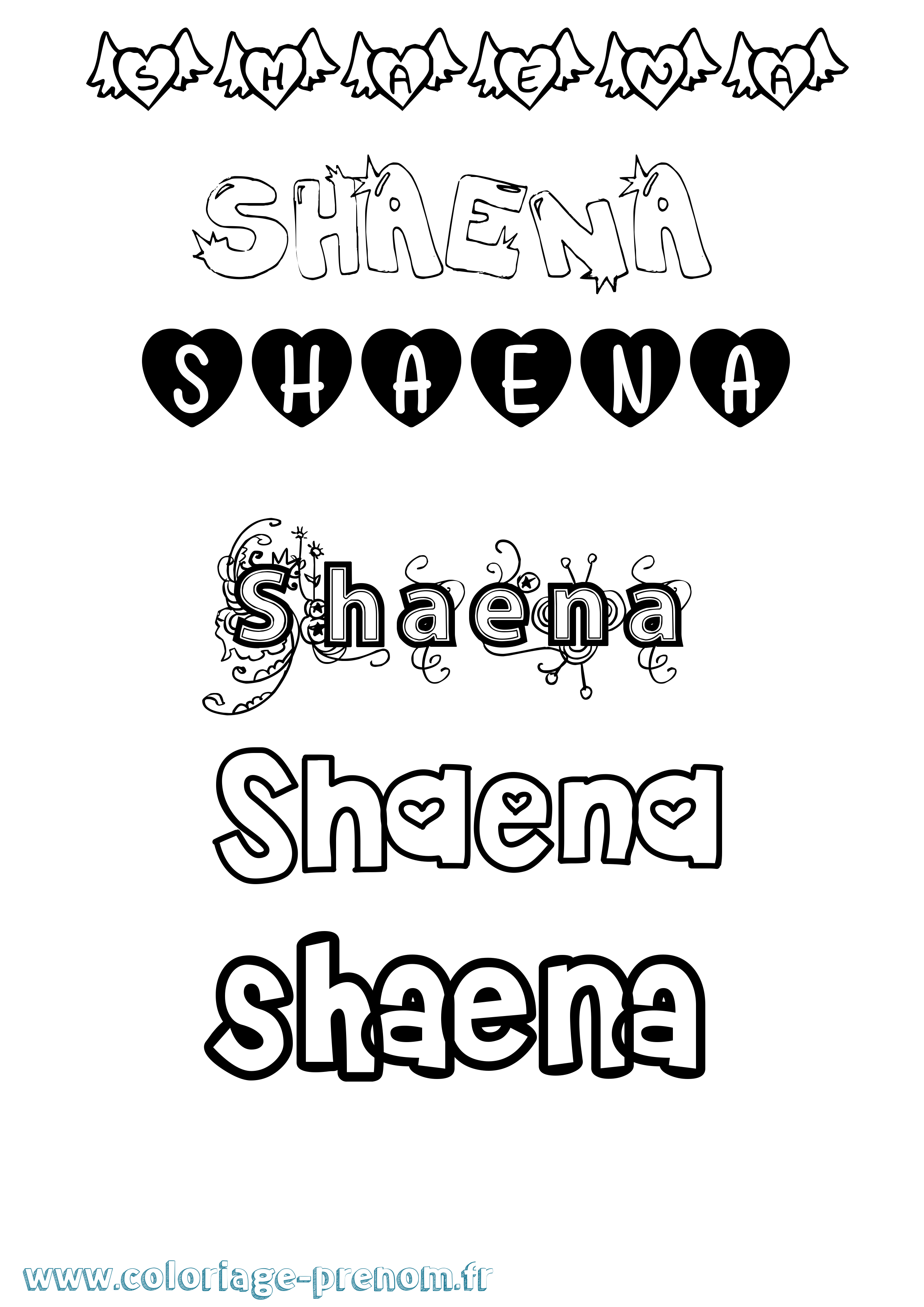 Coloriage Shaena Girly Coloriage prénom Shaena Girly