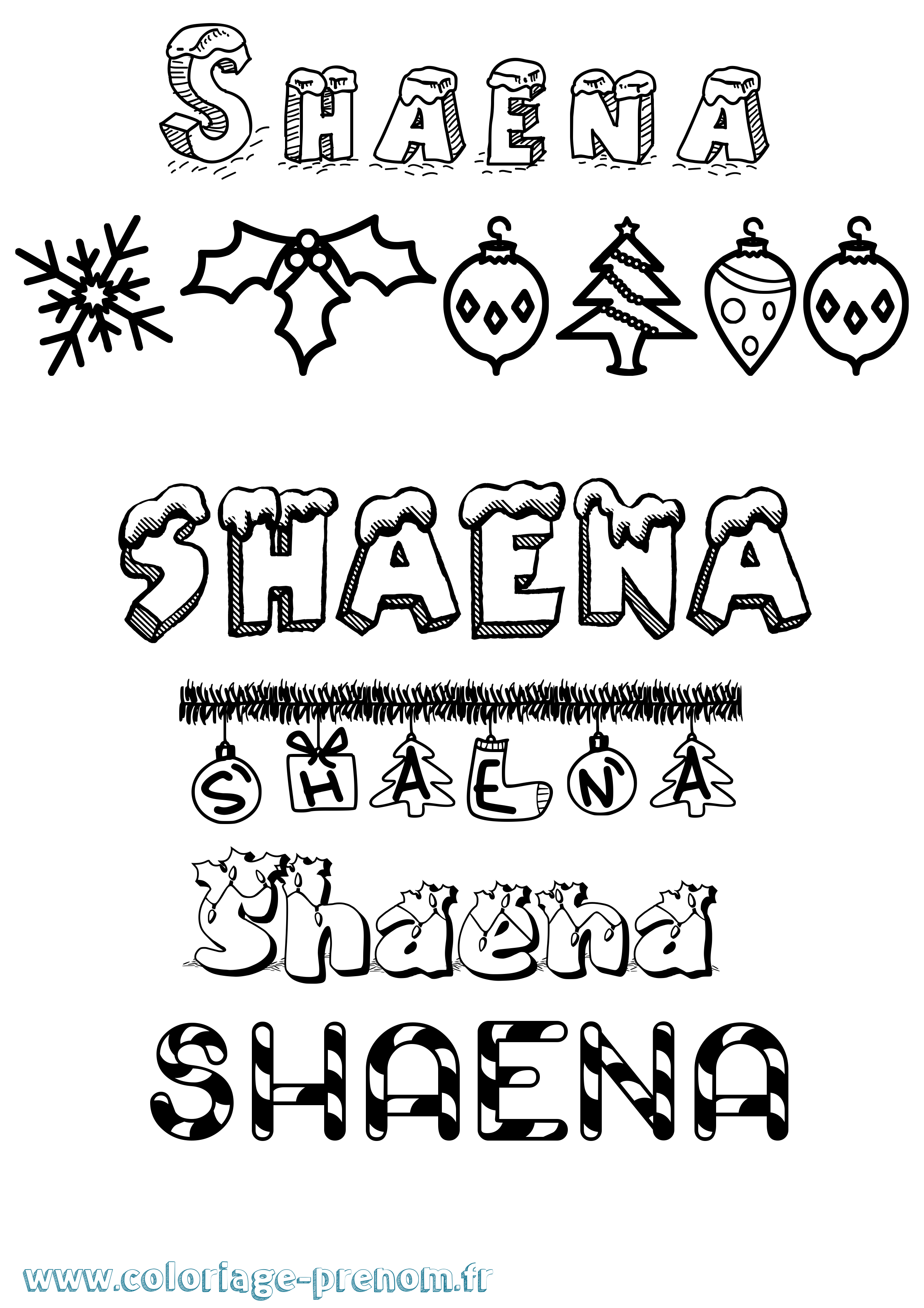 Coloriage Shaena Noël Coloriage prénom Shaena Noël