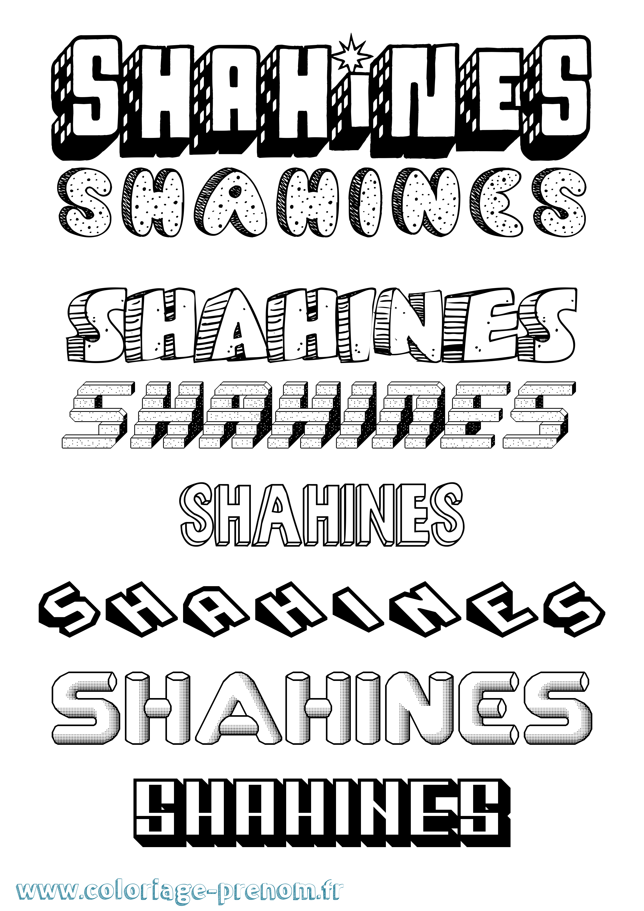 Coloriage Shahines Effet 3D Coloriage prénom Shahines Effet 3D