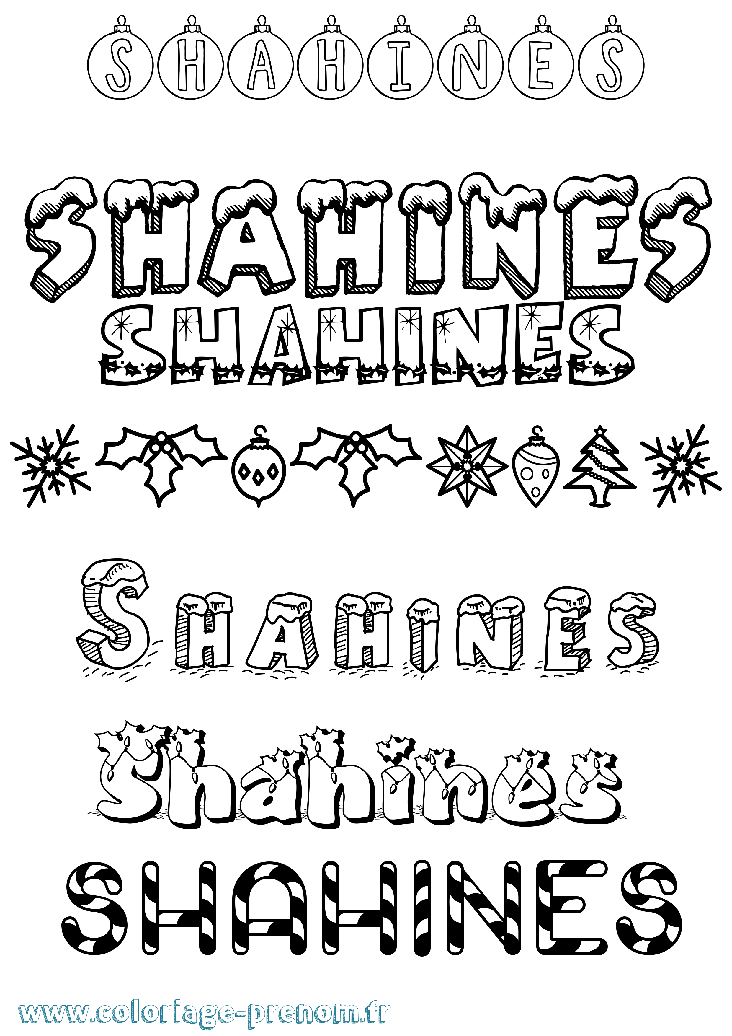 Coloriage Shahines Noël Coloriage prénom Shahines Noël
