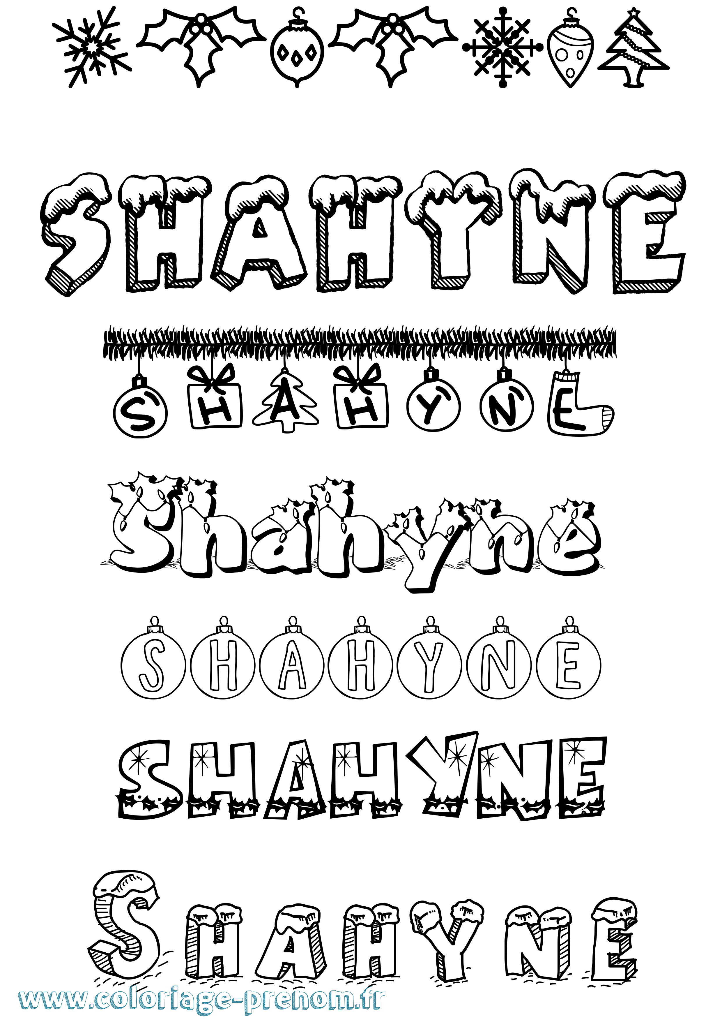 Coloriage Shahyne Noël Coloriage prénom Shahyne Noël