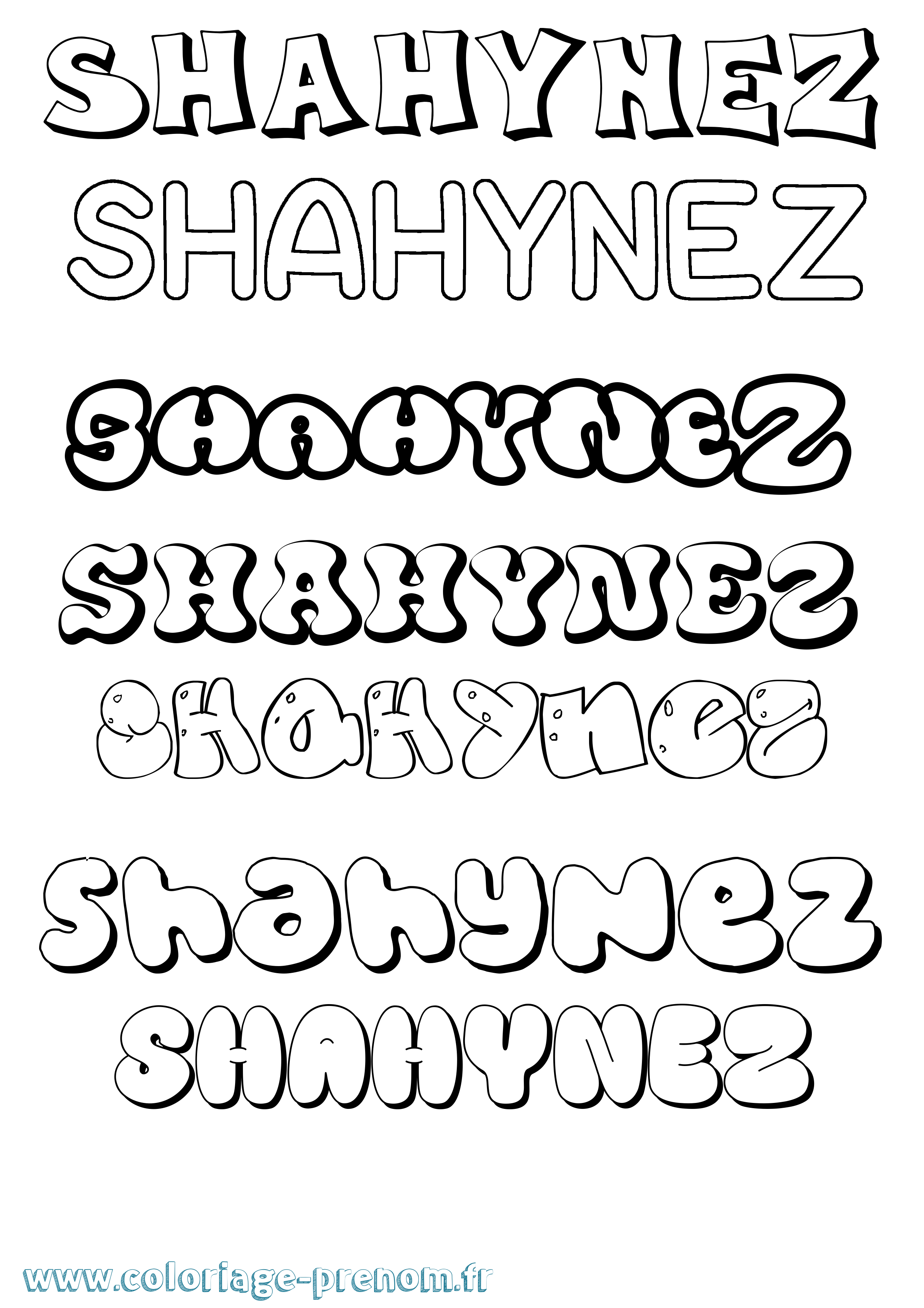 Coloriage Shahynez Bubble Coloriage prénom Shahynez Bubble