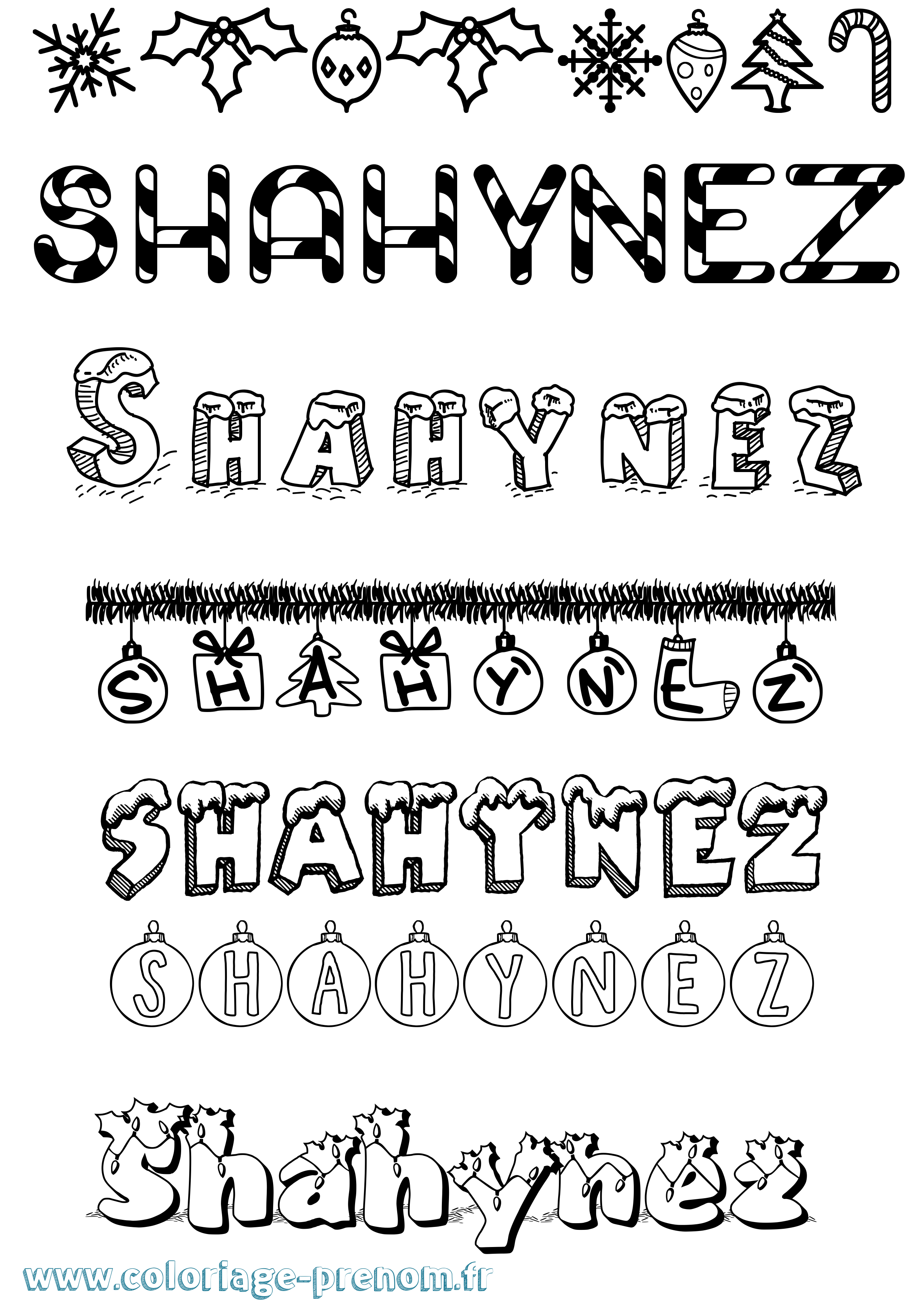 Coloriage Shahynez Noël Coloriage prénom Shahynez Noël