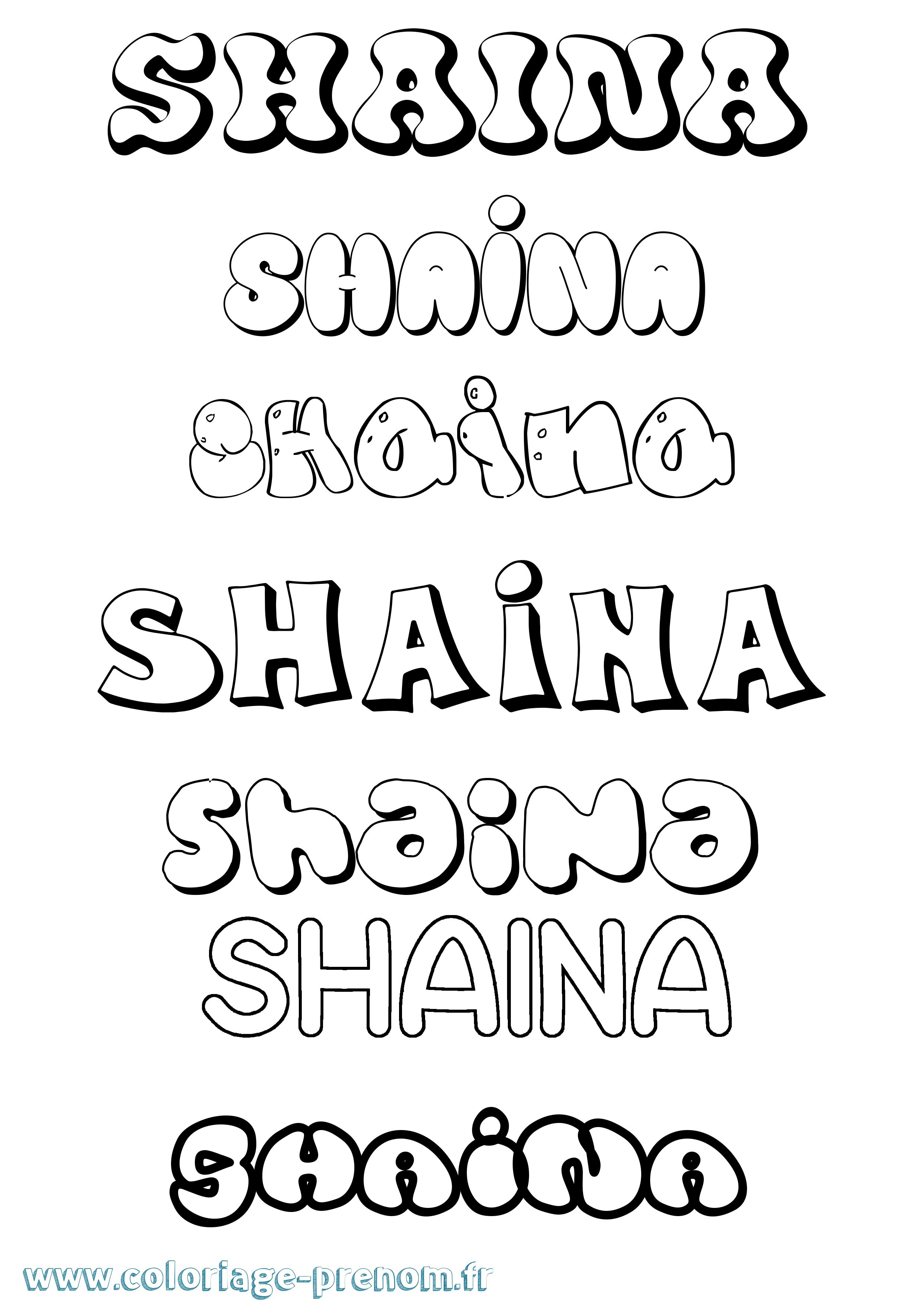 Coloriage Shaina Bubble Coloriage prénom Shaina Bubble