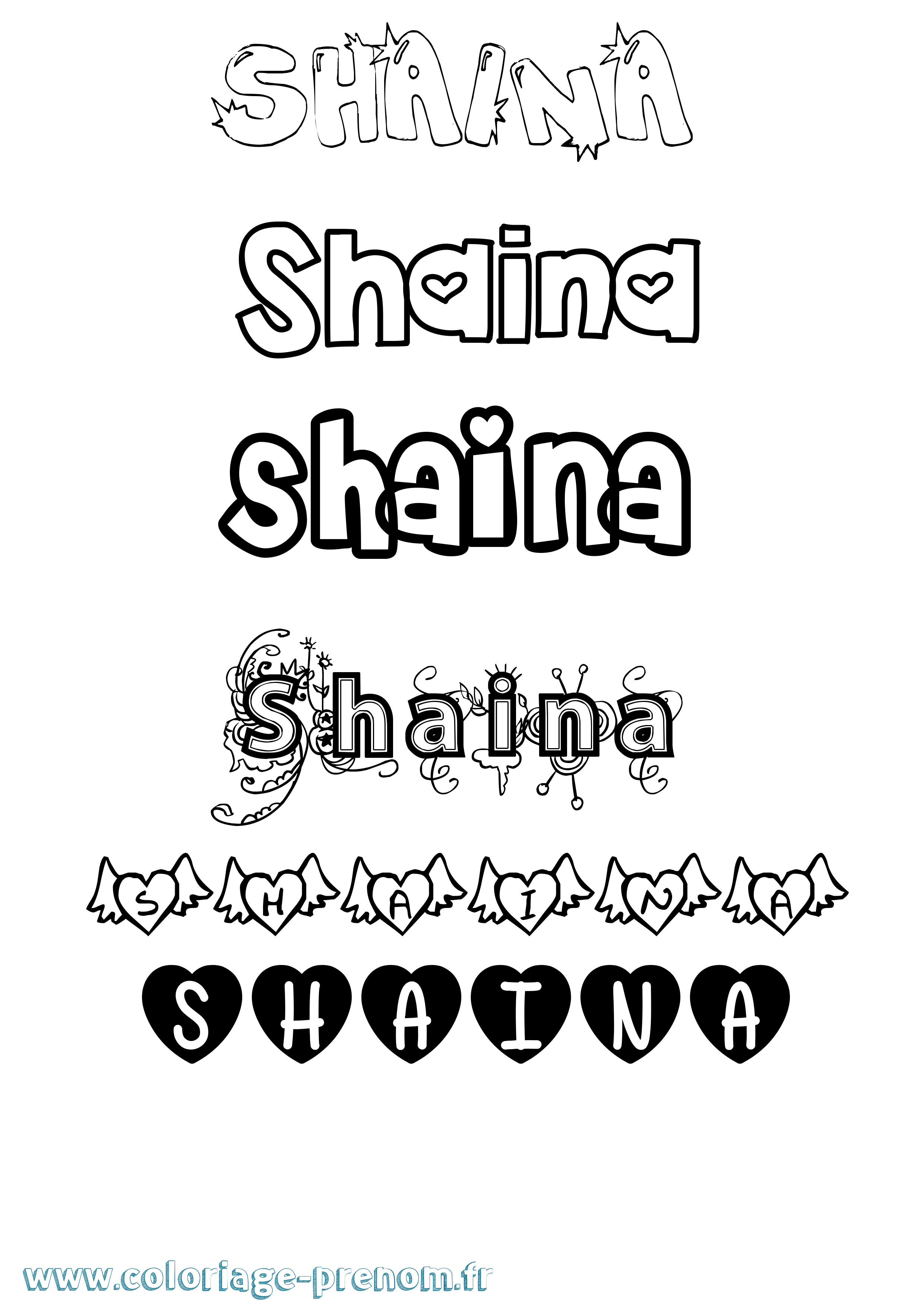 Coloriage Shaina Girly Coloriage prénom Shaina Girly
