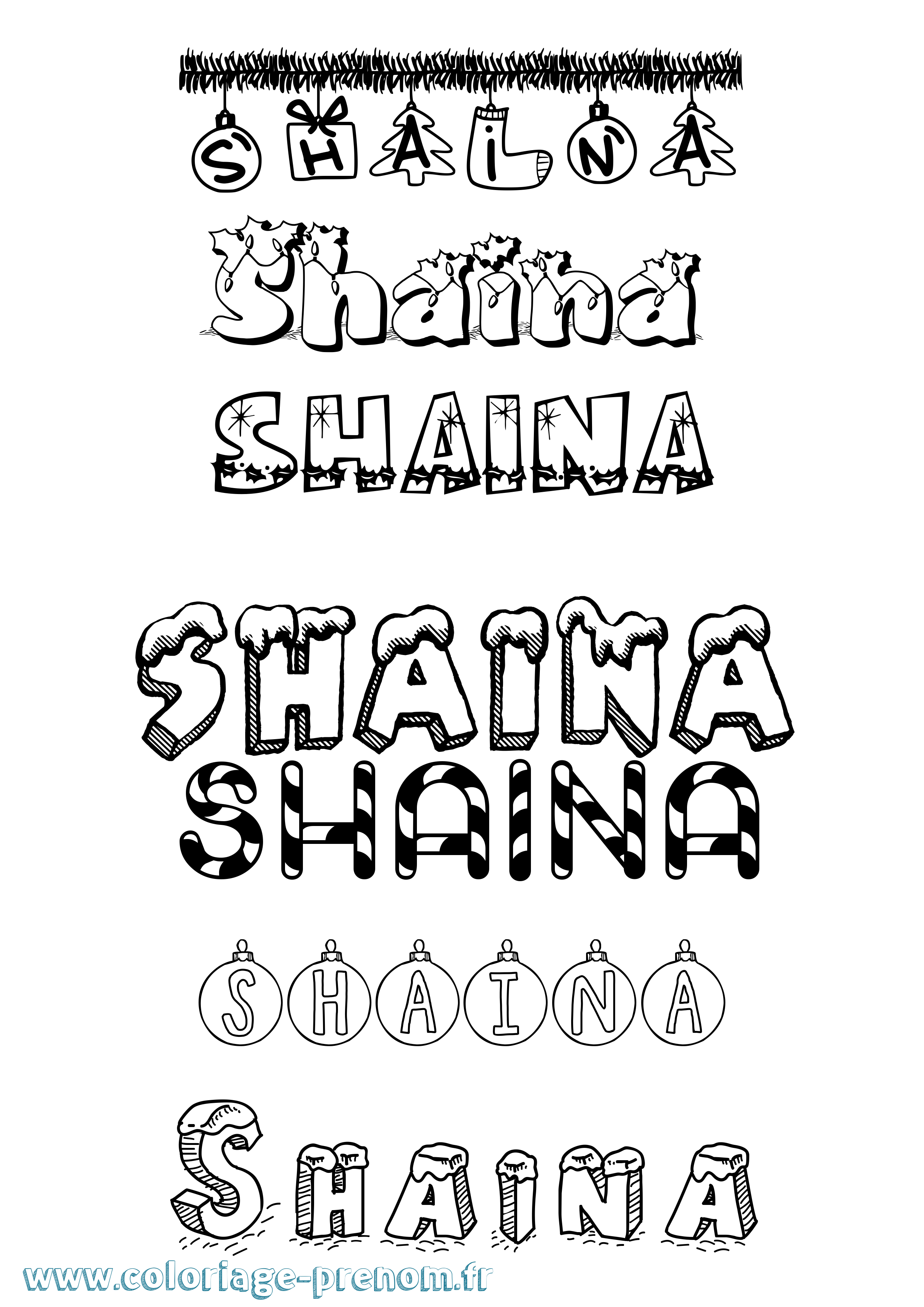 Coloriage Shaina Noël Coloriage prénom Shaina Noël
