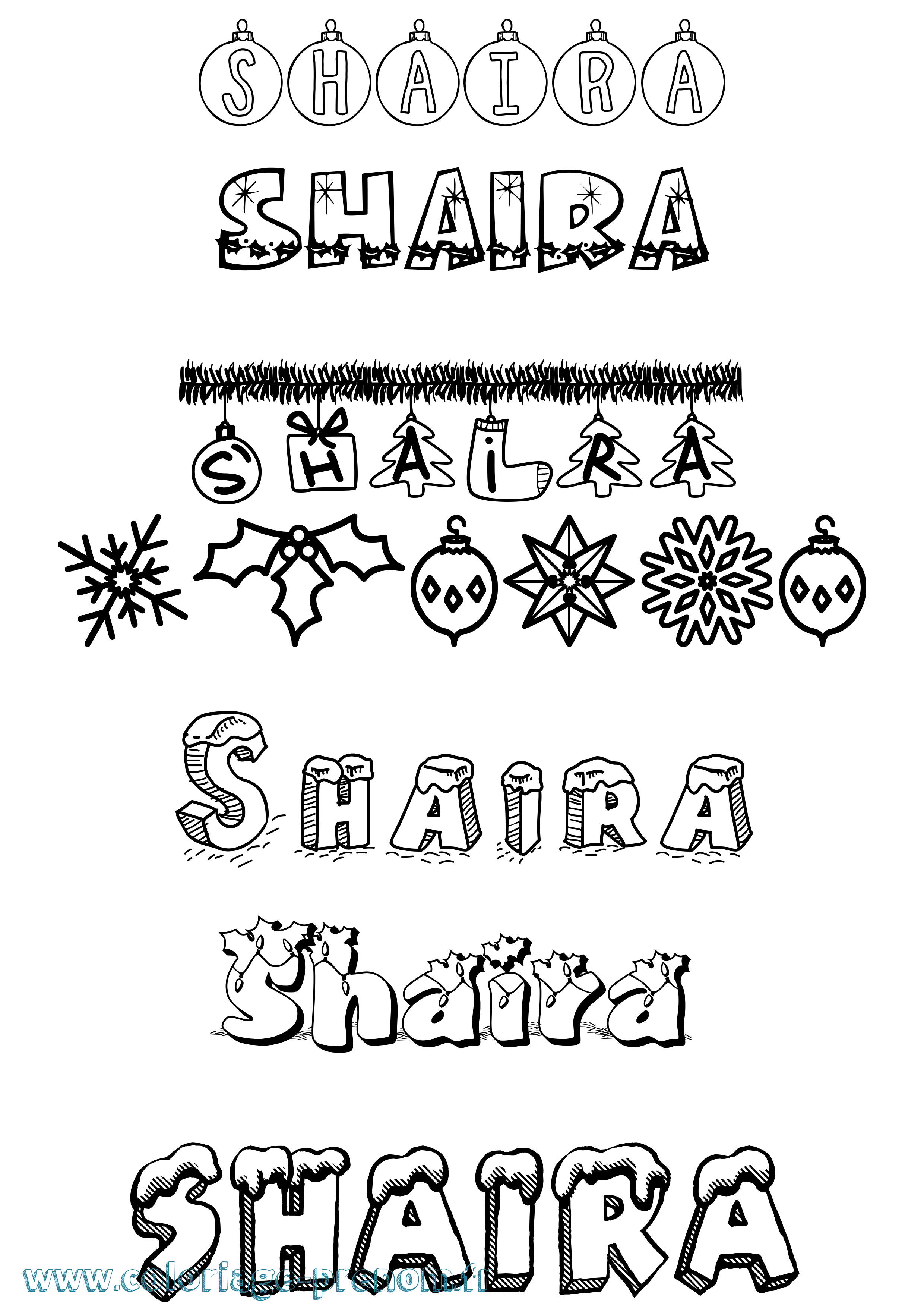Coloriage Shaira Noël Coloriage prénom Shaira Noël