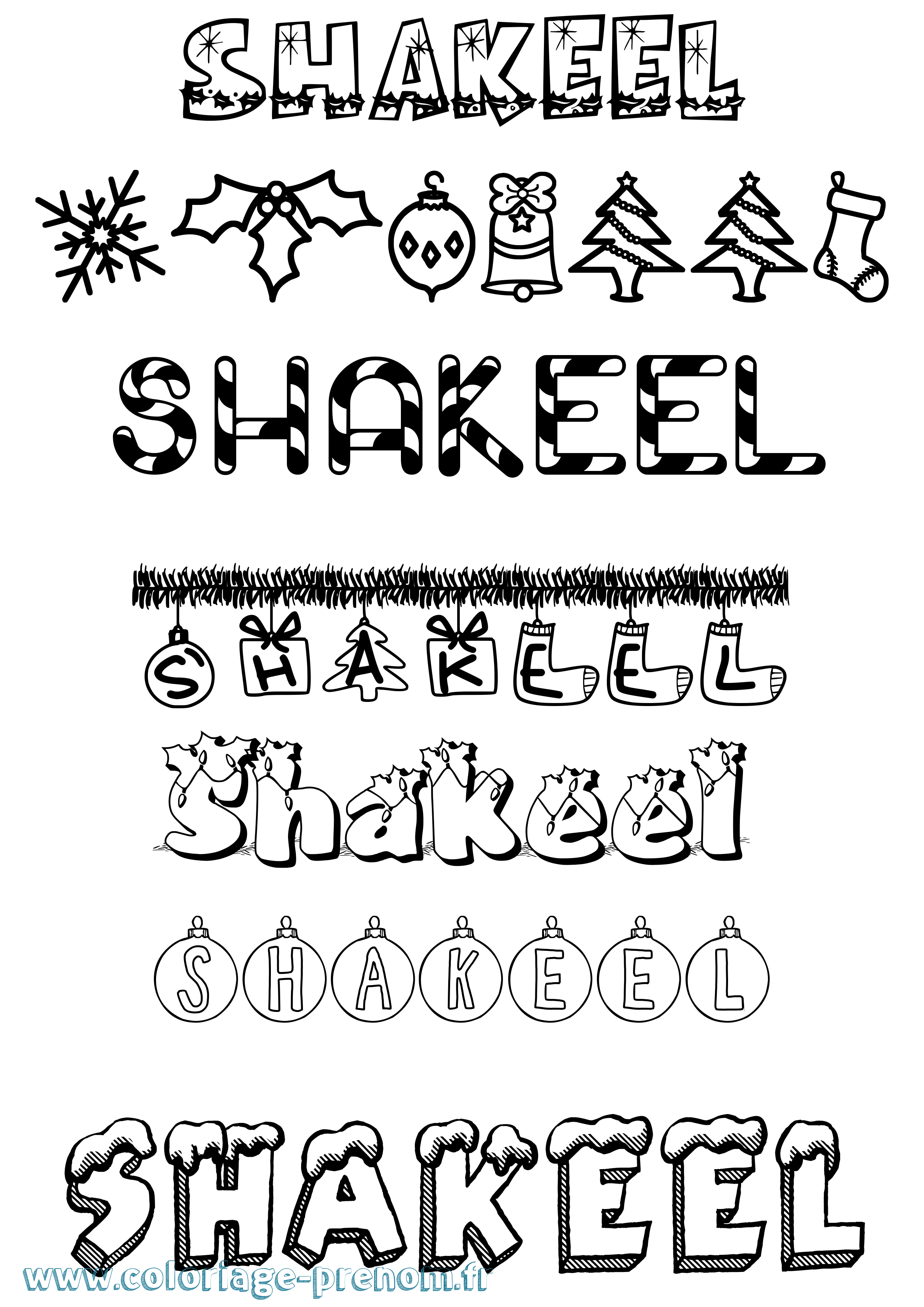 Coloriage Shakeel Noël Coloriage prénom Shakeel Noël
