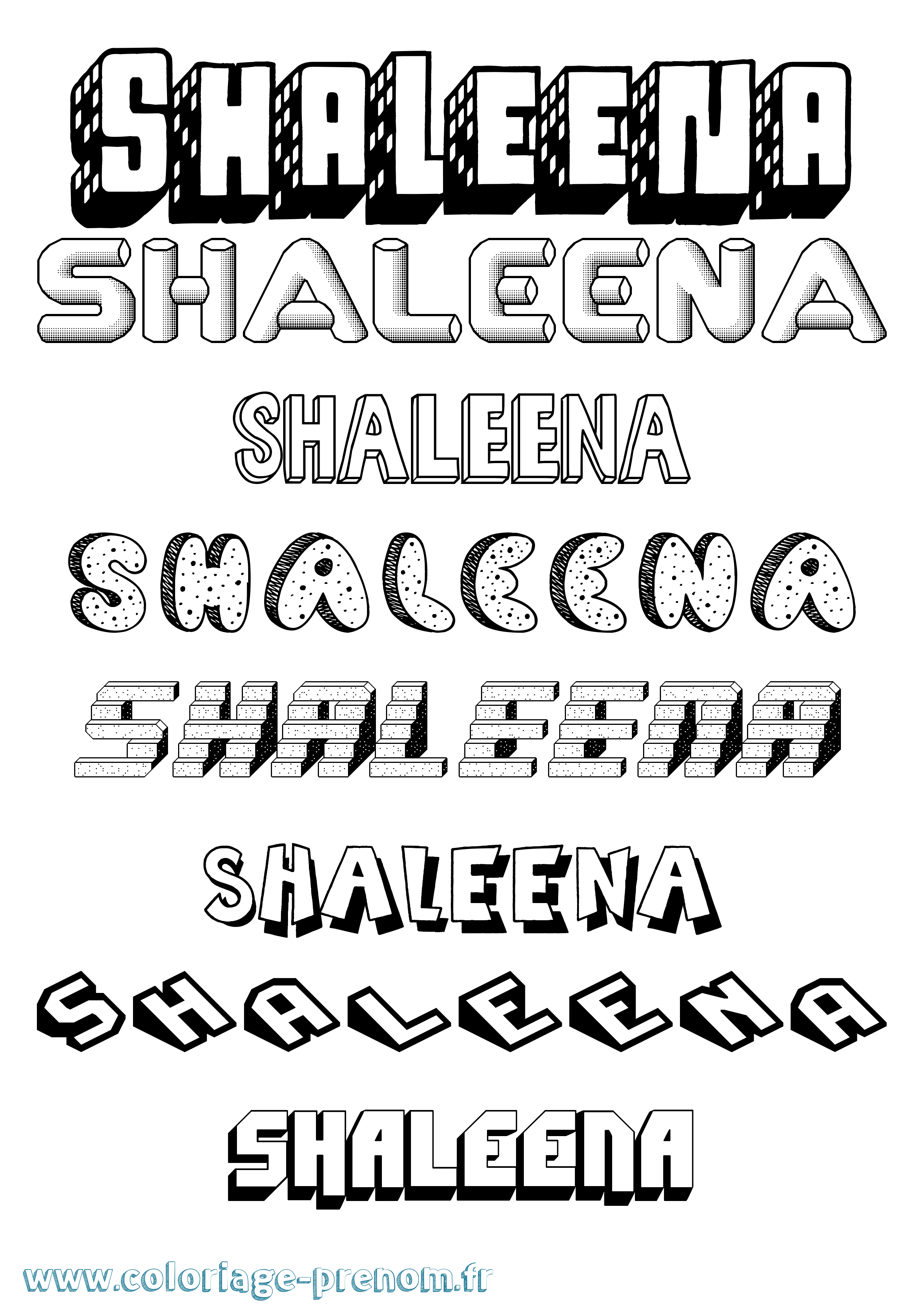 Coloriage Shaleena Effet 3D Coloriage prénom Shaleena Effet 3D