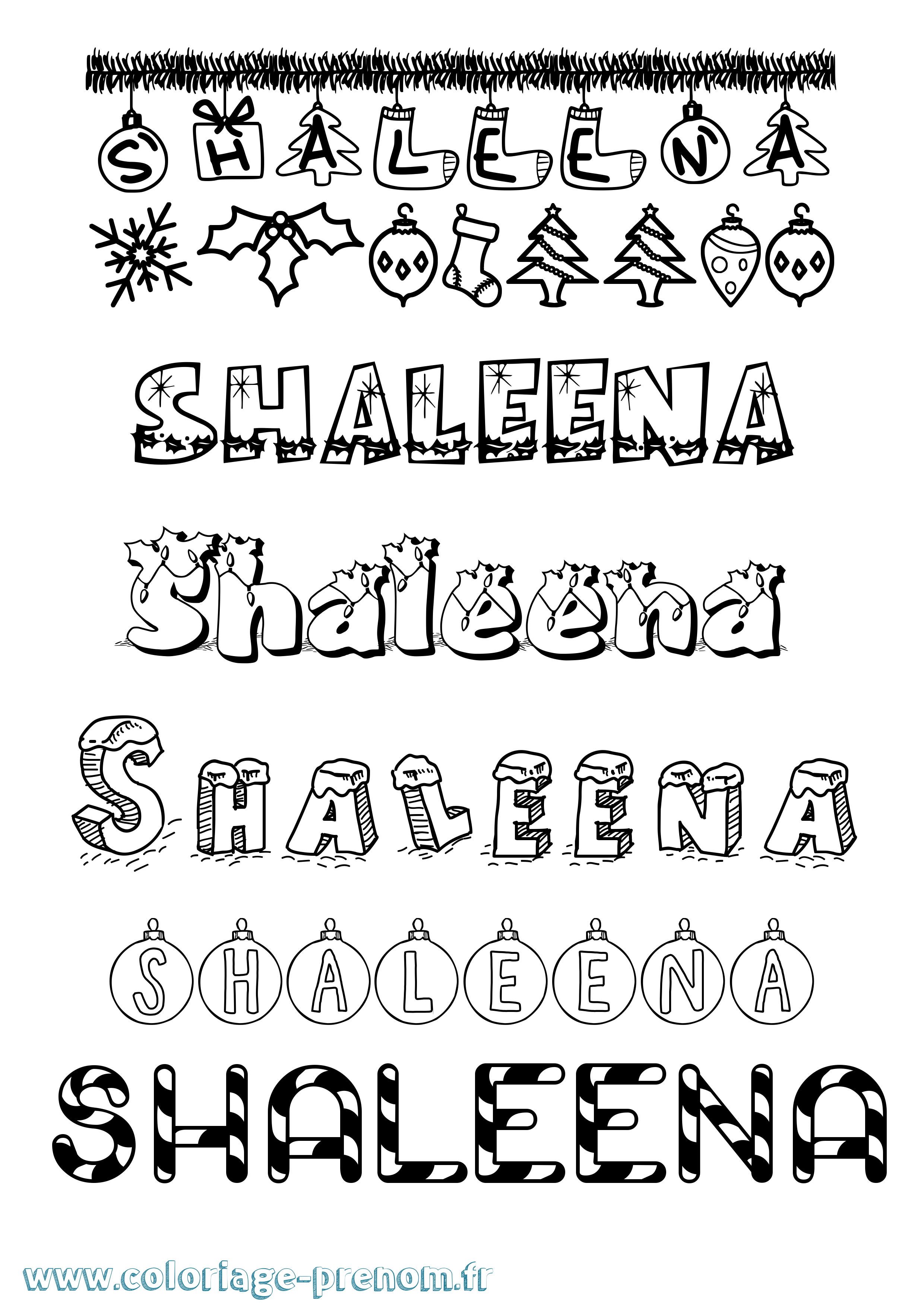 Coloriage Shaleena Noël Coloriage prénom Shaleena Noël