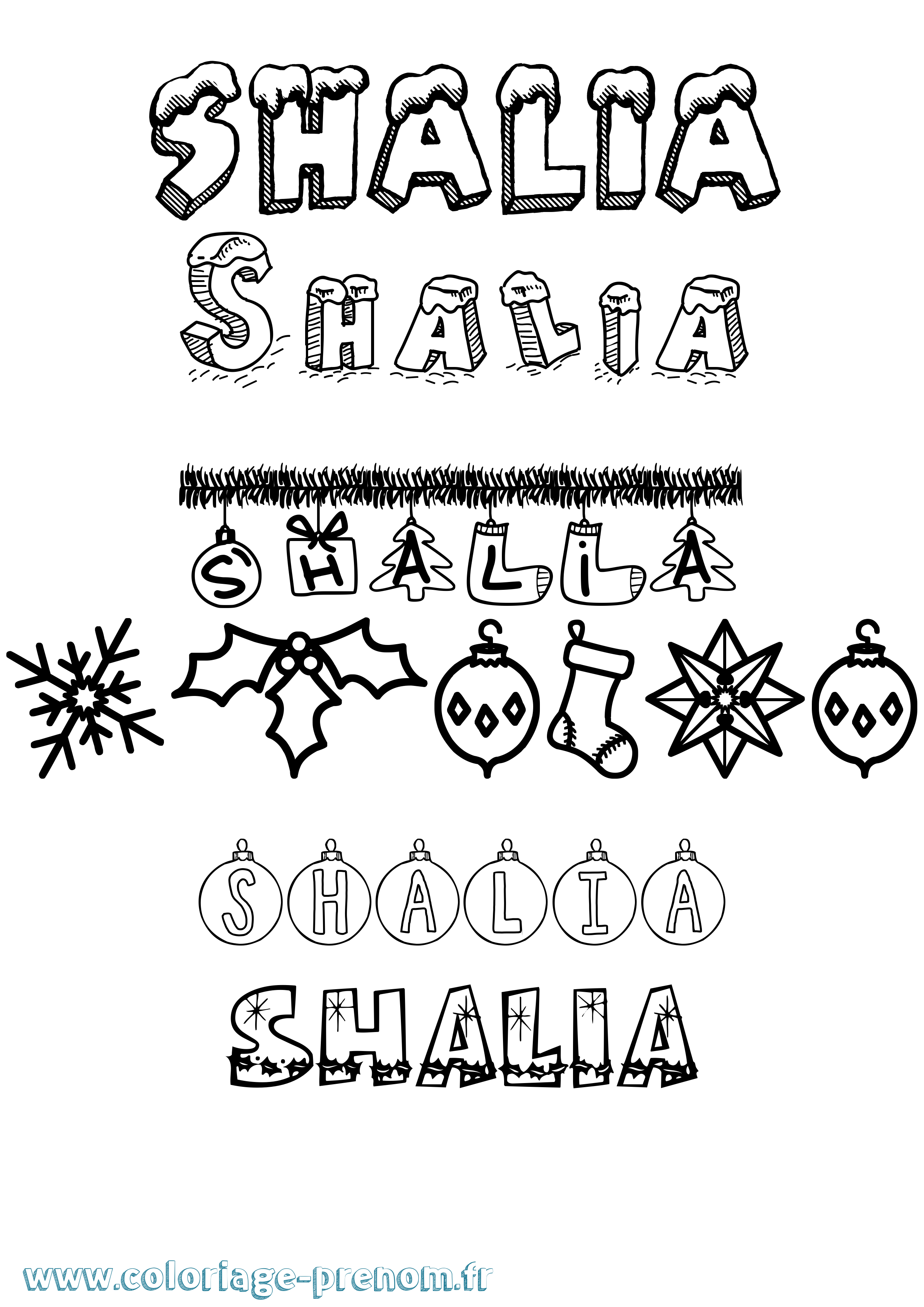 Coloriage Shalia Noël Coloriage prénom Shalia Noël