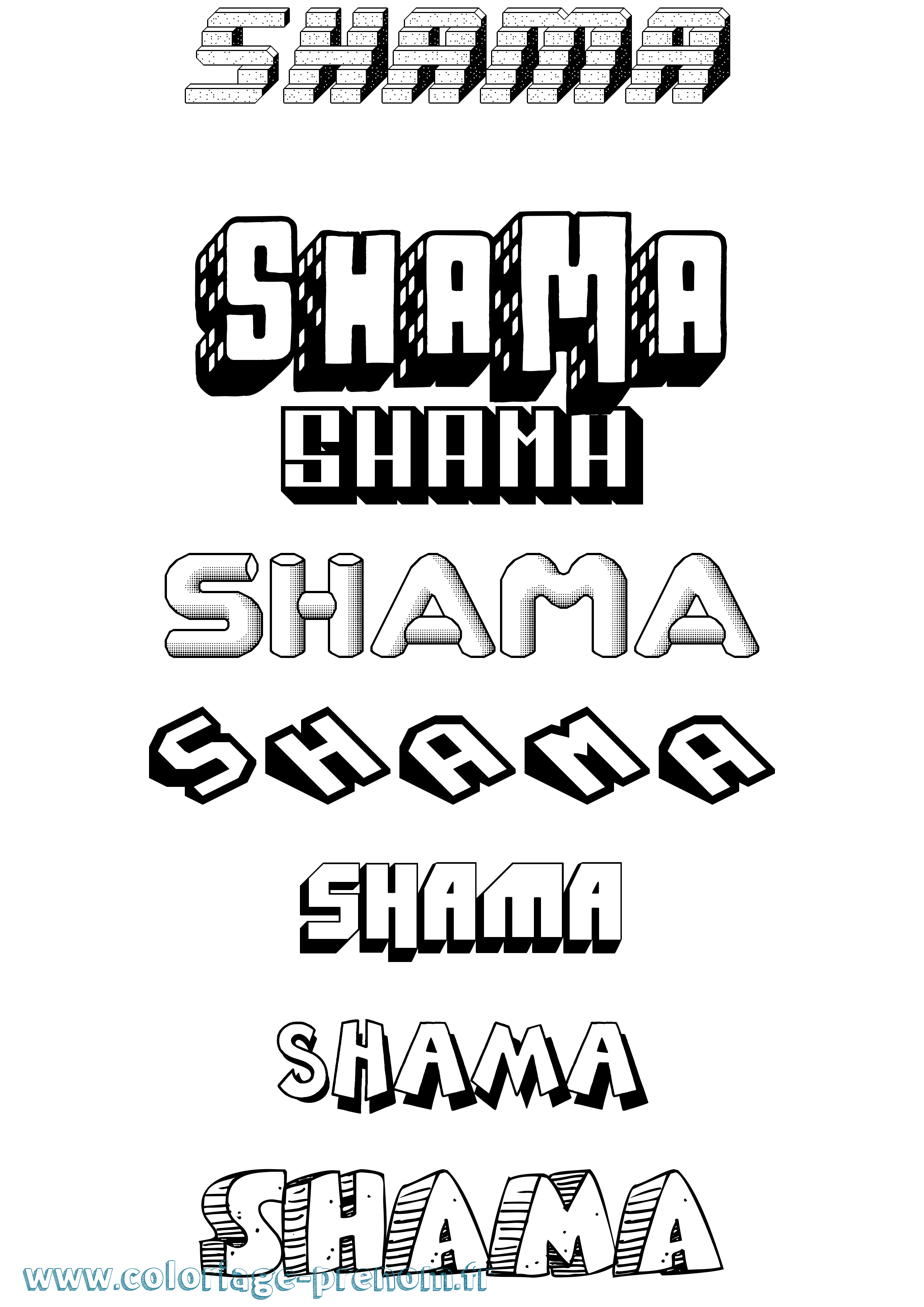 Coloriage Shama Effet 3D Coloriage prénom Shama Effet 3D