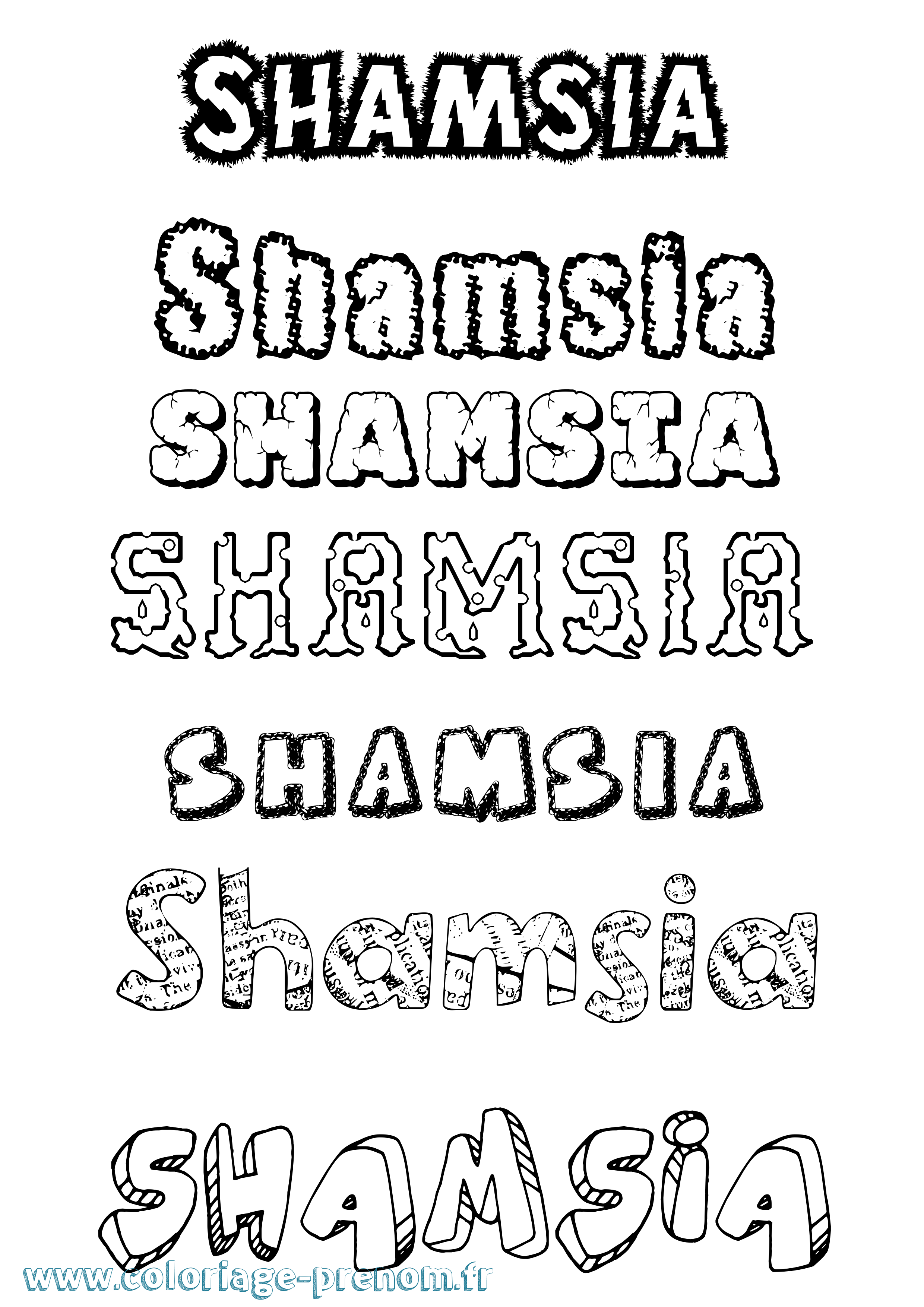 Coloriage Shamsia Destructuré Coloriage prénom Shamsia Destructuré