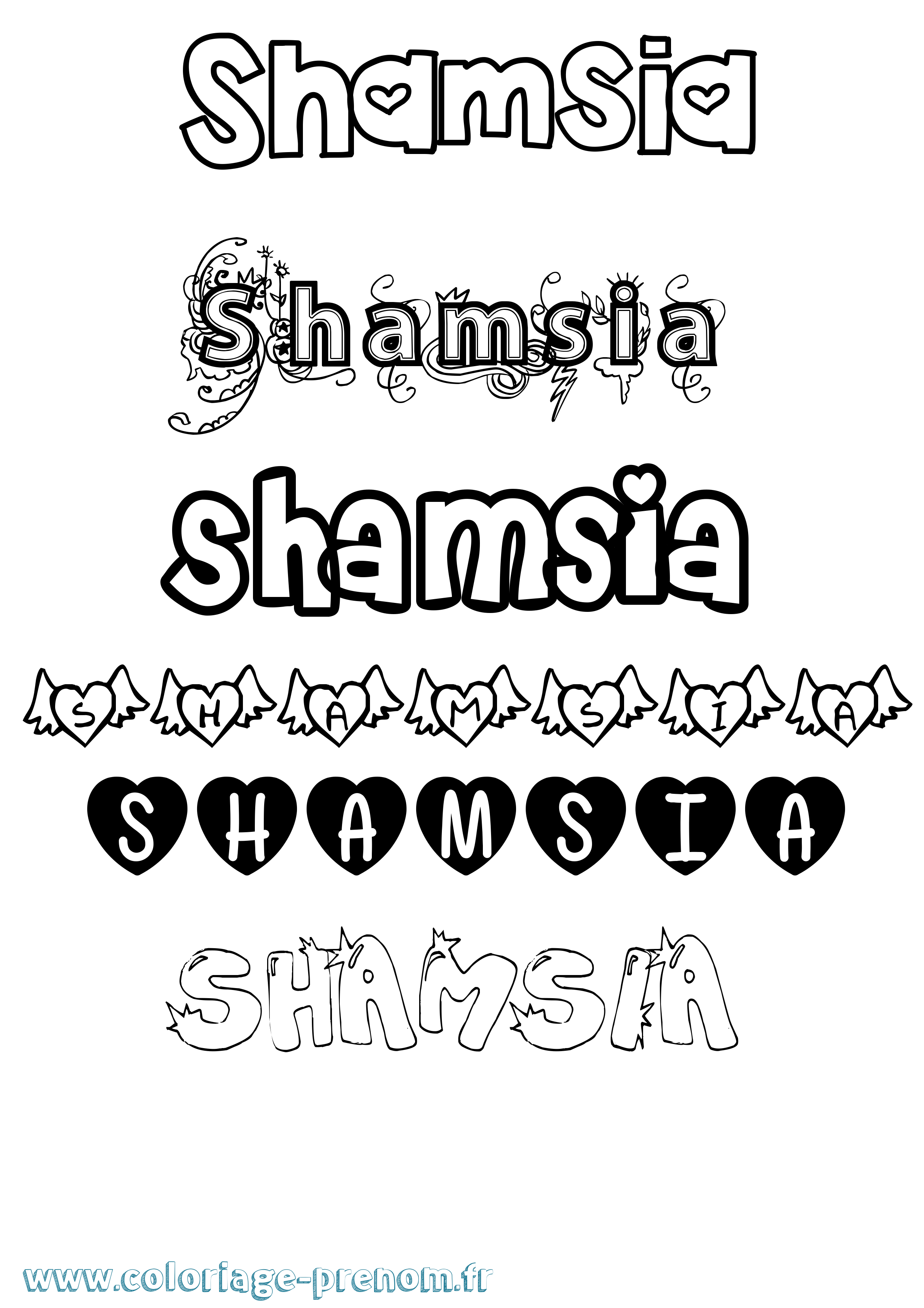 Coloriage Shamsia Girly Coloriage prénom Shamsia Girly