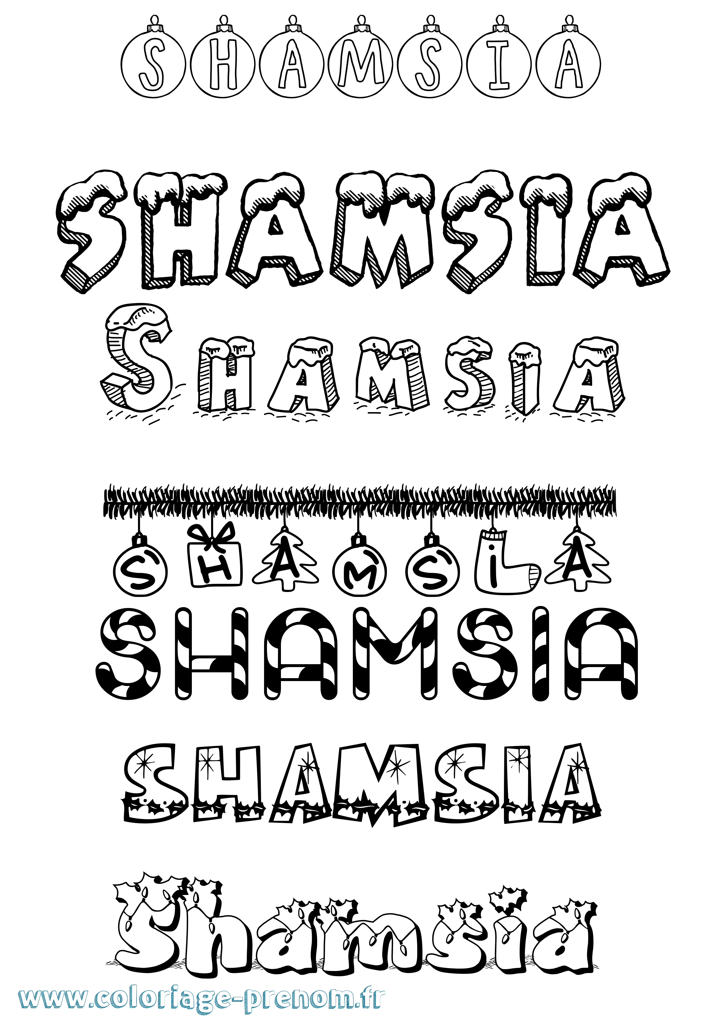 Coloriage Shamsia Noël Coloriage prénom Shamsia Noël