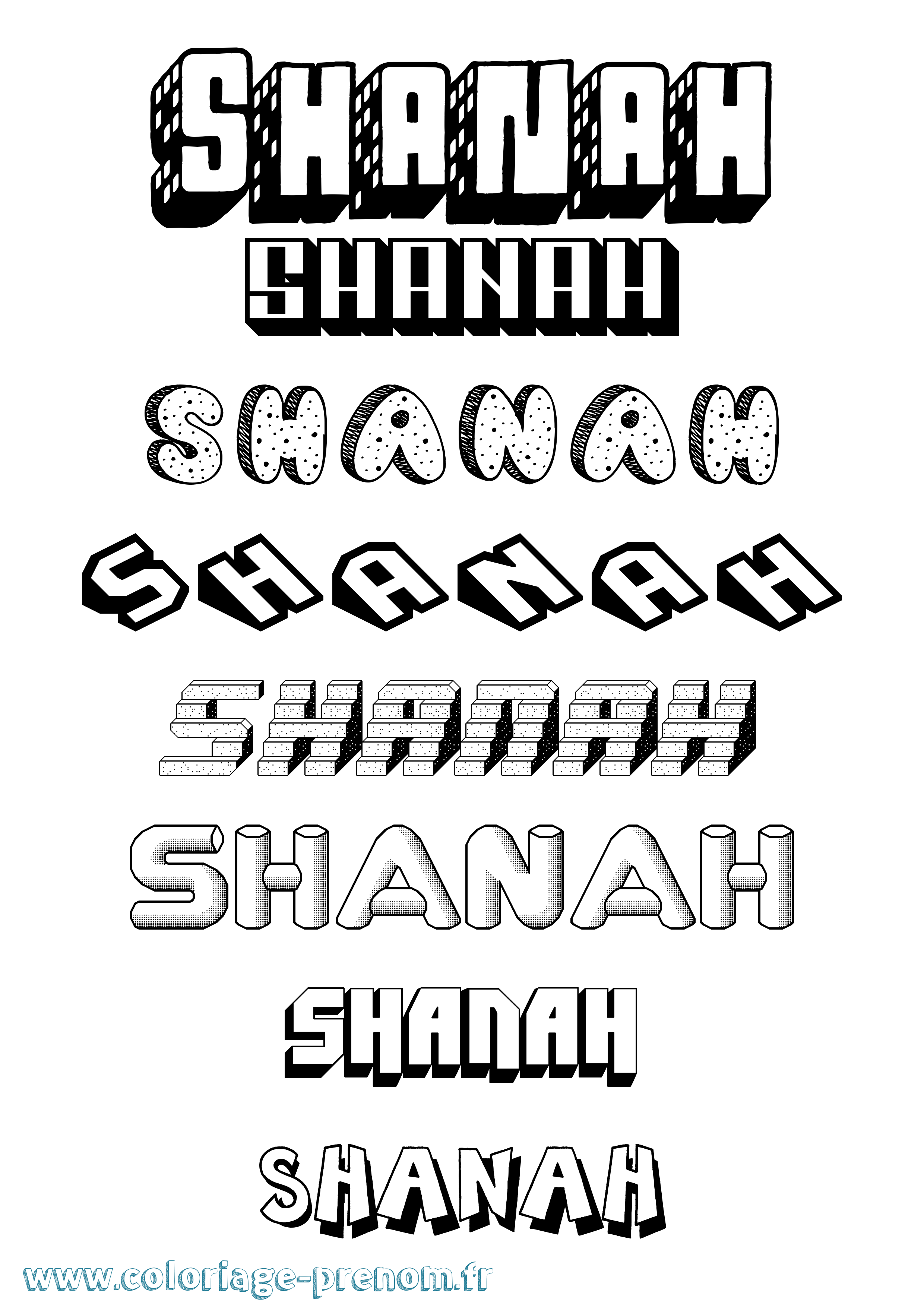 Coloriage Shanah Effet 3D Coloriage prénom Shanah Effet 3D