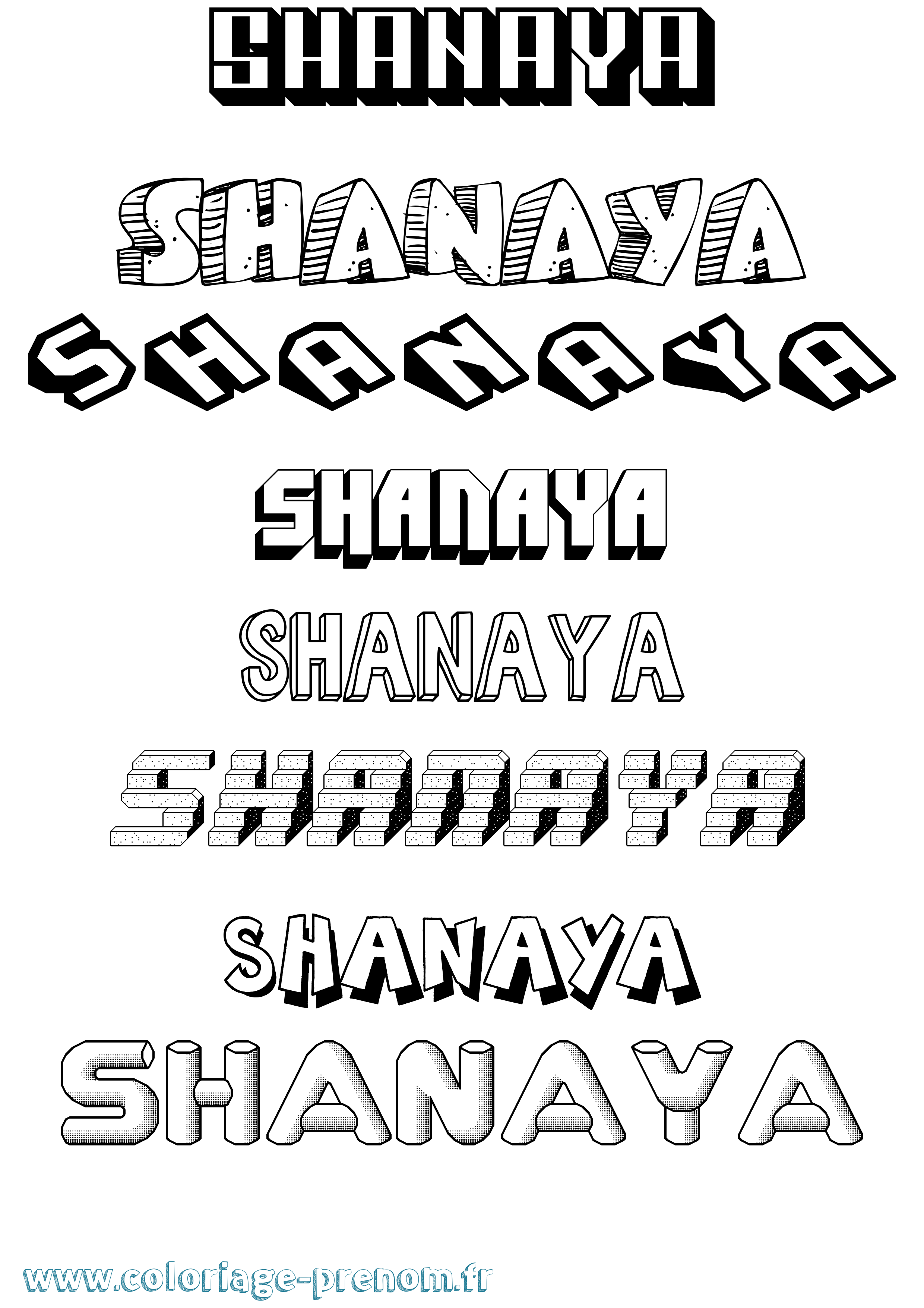 Coloriage Shanaya Effet 3D Coloriage prénom Shanaya Effet 3D