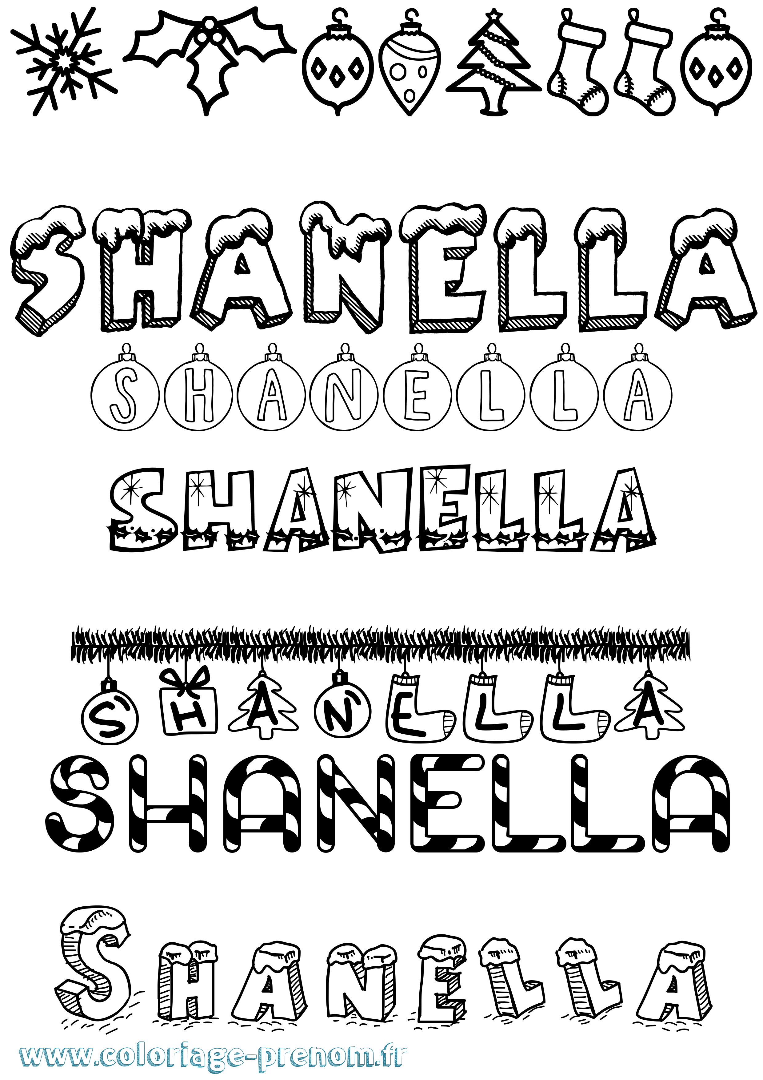 Coloriage Shanella Noël Coloriage prénom Shanella Noël