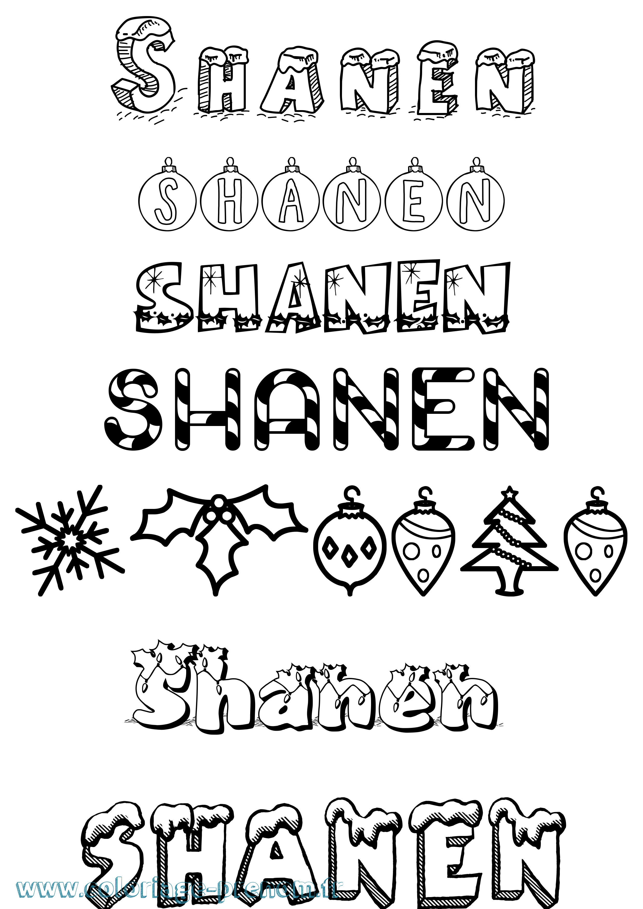 Coloriage Shanen Noël Coloriage prénom Shanen Noël