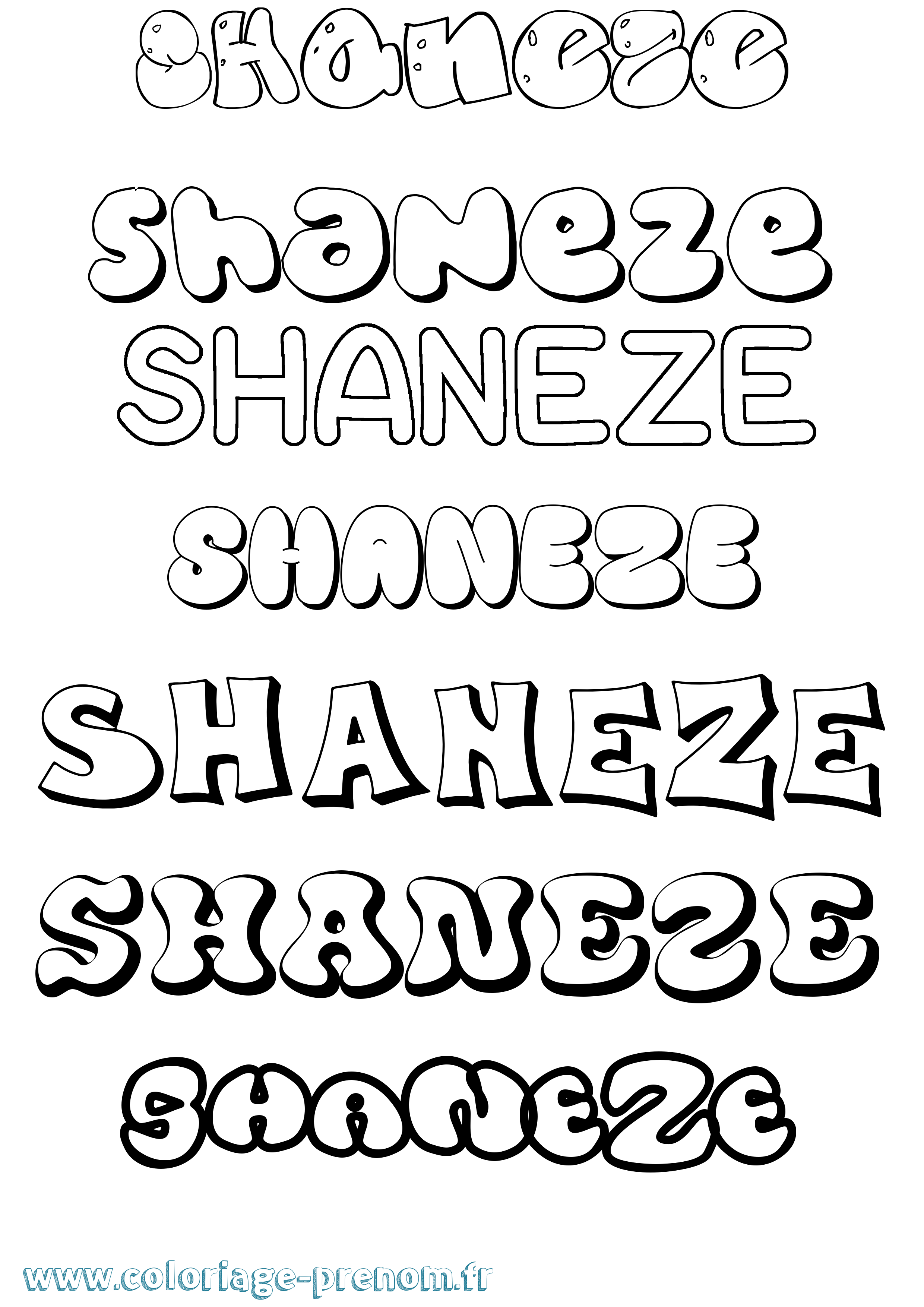 Coloriage Shaneze Bubble Coloriage prénom Shaneze Bubble